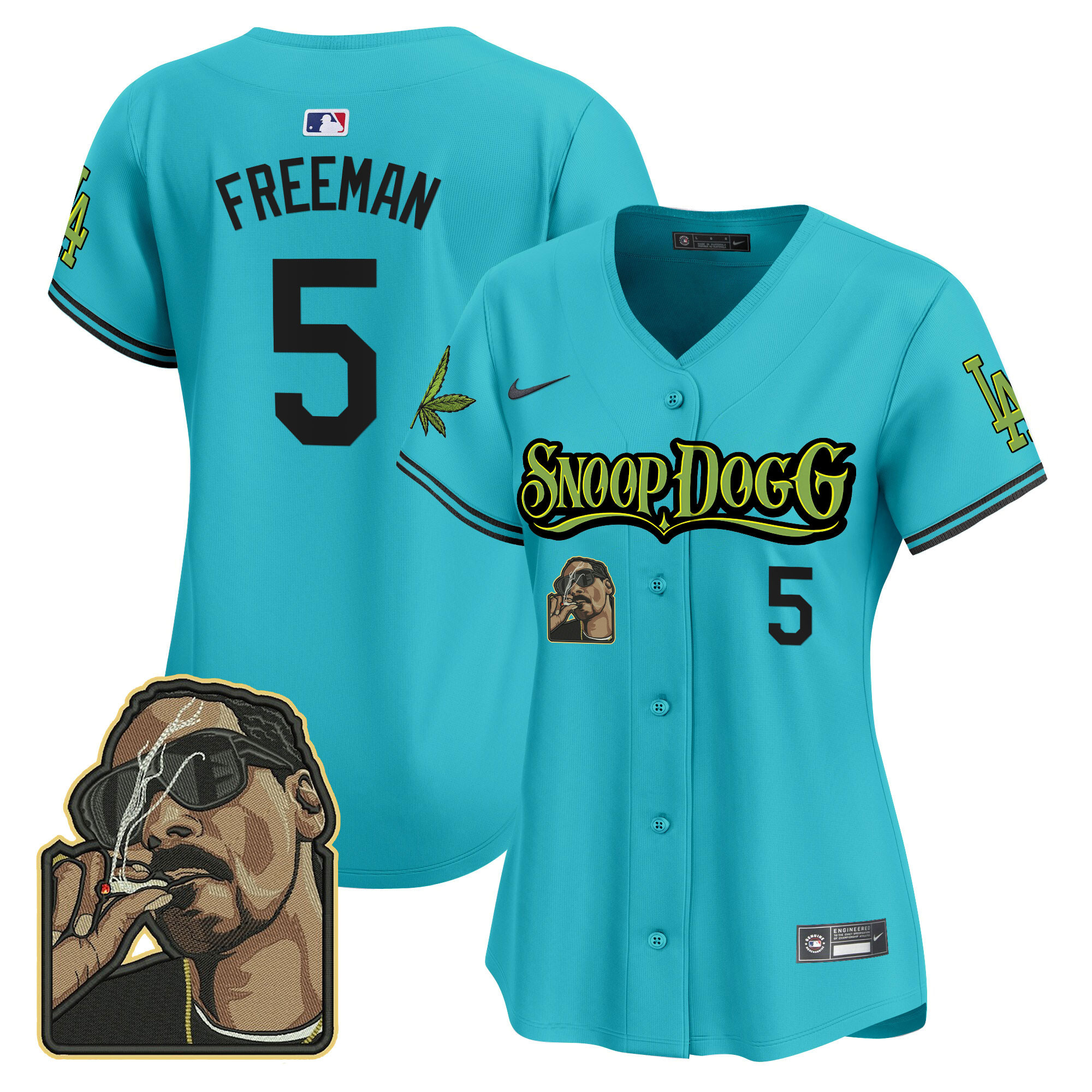 Women's Freddie Freeman Los Angeles Dodgers Snoop Dogg Vapor Premier Limited Aqua Jersey - Stitched