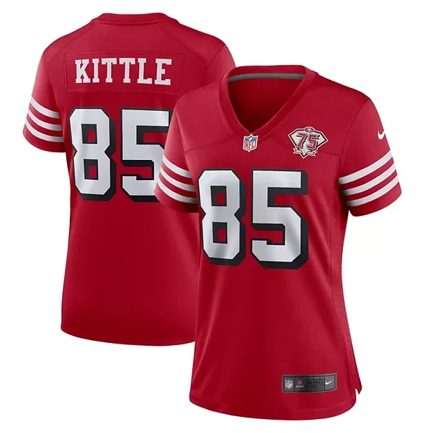 Women's George Kittle George Kittle San Francisco 49ers Scarlet 75th Patch Black Gold Jersey - All Stitched