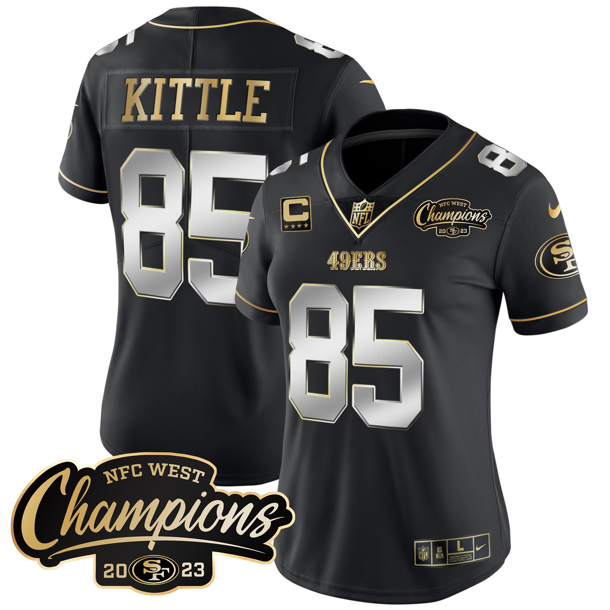 Women's George Kittle San Francisco 49ers 2023 NFC West Champions Patch Vapor Black Limited Jersey - All Stitched