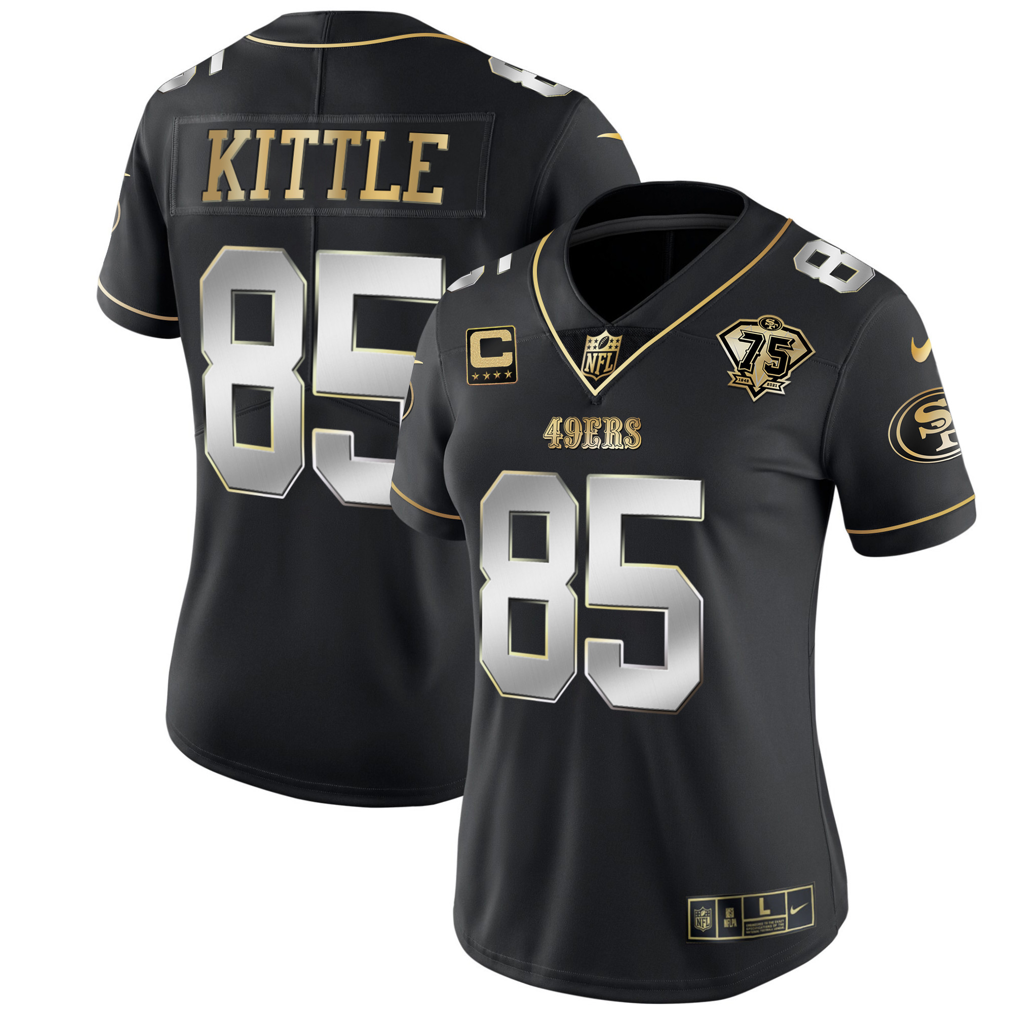 Women's George Kittle San Francisco 49ers 2023 Vapor Gold Limited Black Limited Jersey - All Stitched