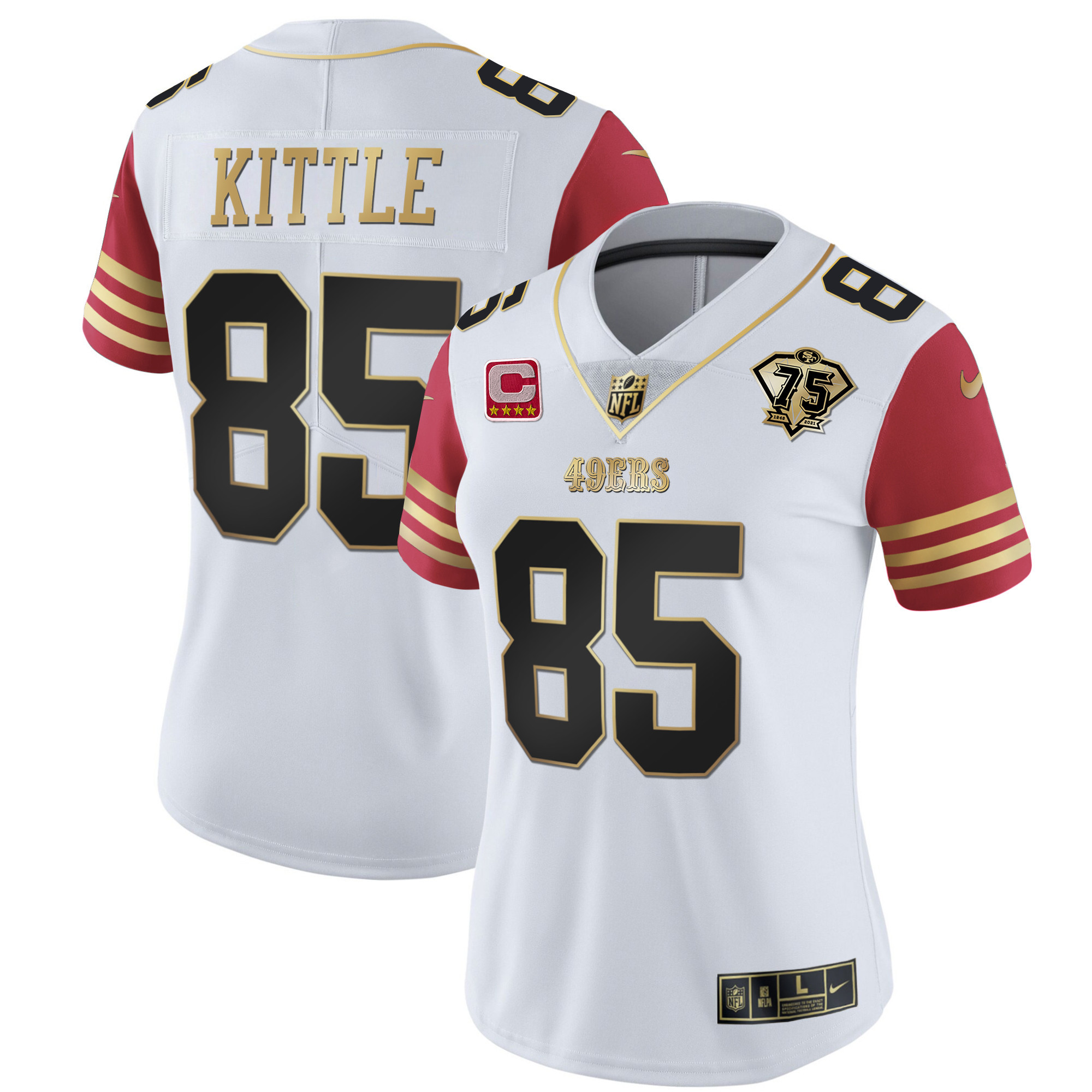 Women's George Kittle San Francisco 49ers 2023 Vapor Gold Limited Scarlet Sleeves Jersey - All Stitched