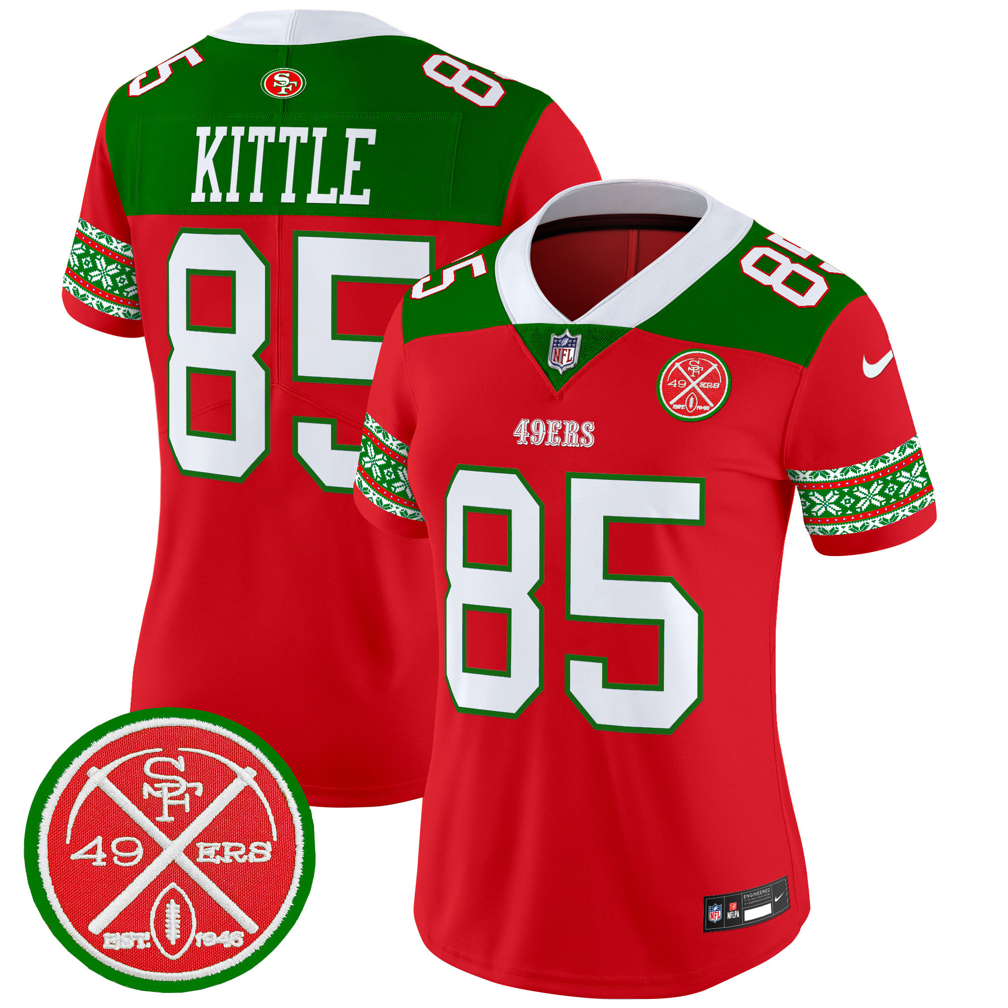 Women's George Kittle San Francisco 49ers 2024 Christmas Vapor Limited Red Jersey - All Stitched