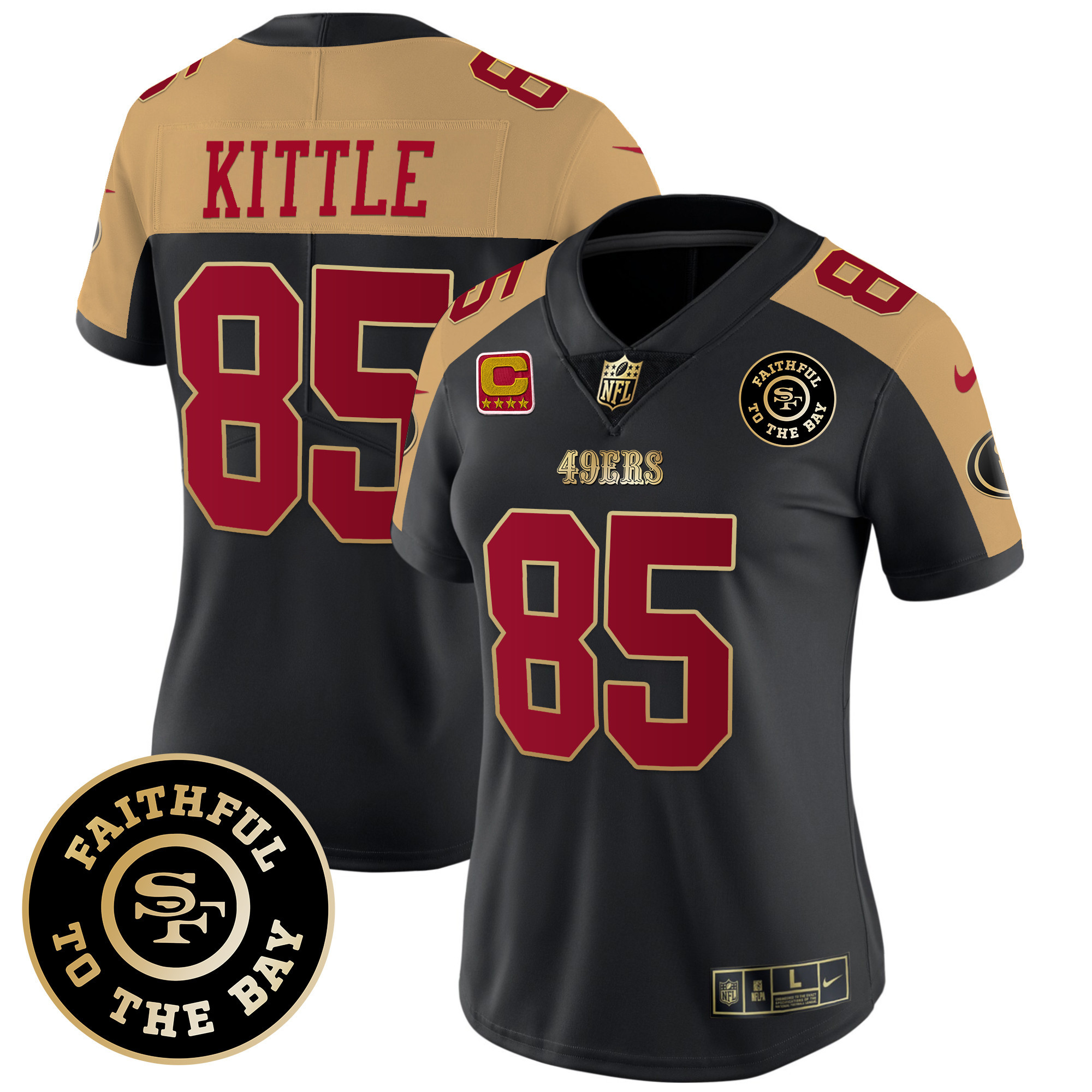 Women's George Kittle San Francisco 49ers Faithful To The Bay Patch Vapor Limited Black Alternate Jersey V7 - All Stitched
