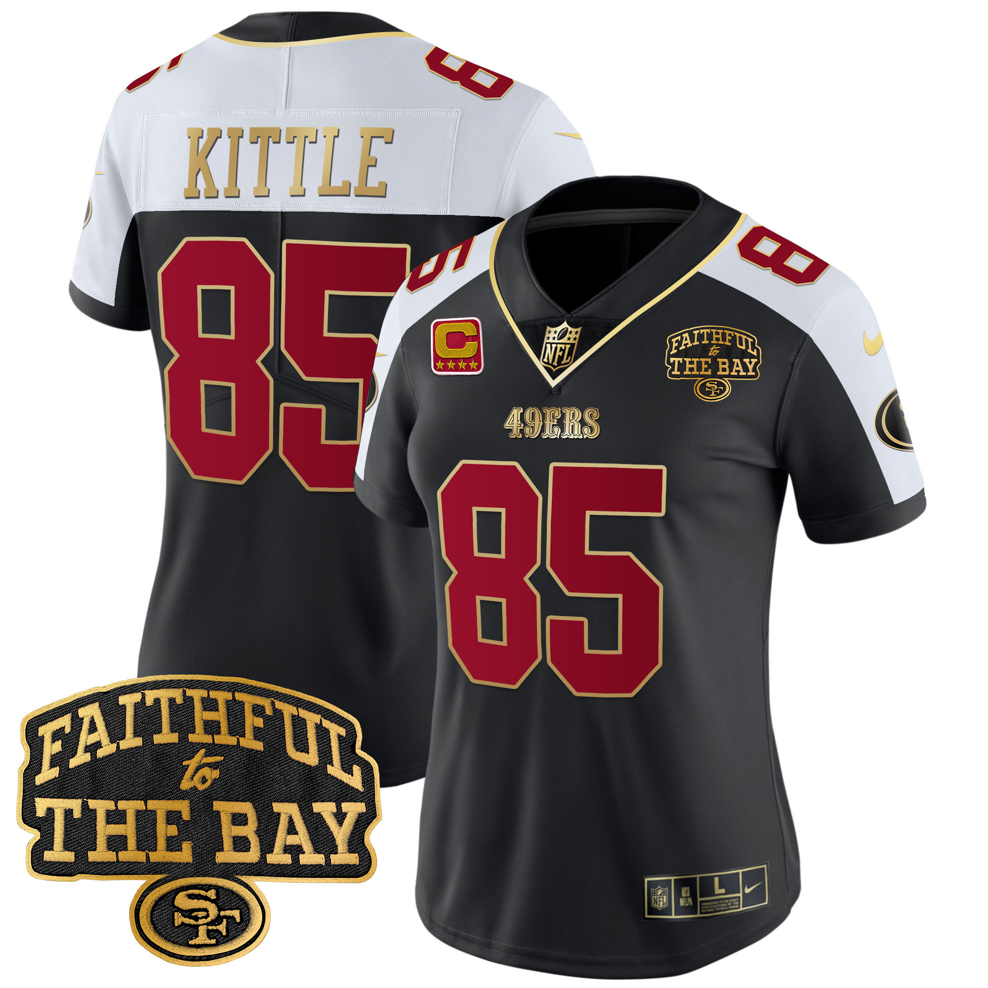 Women's George Kittle San Francisco 49ers Faithful To The Bay Patch Vapor Limited Black Alternate Jersey V8 - All Stitched