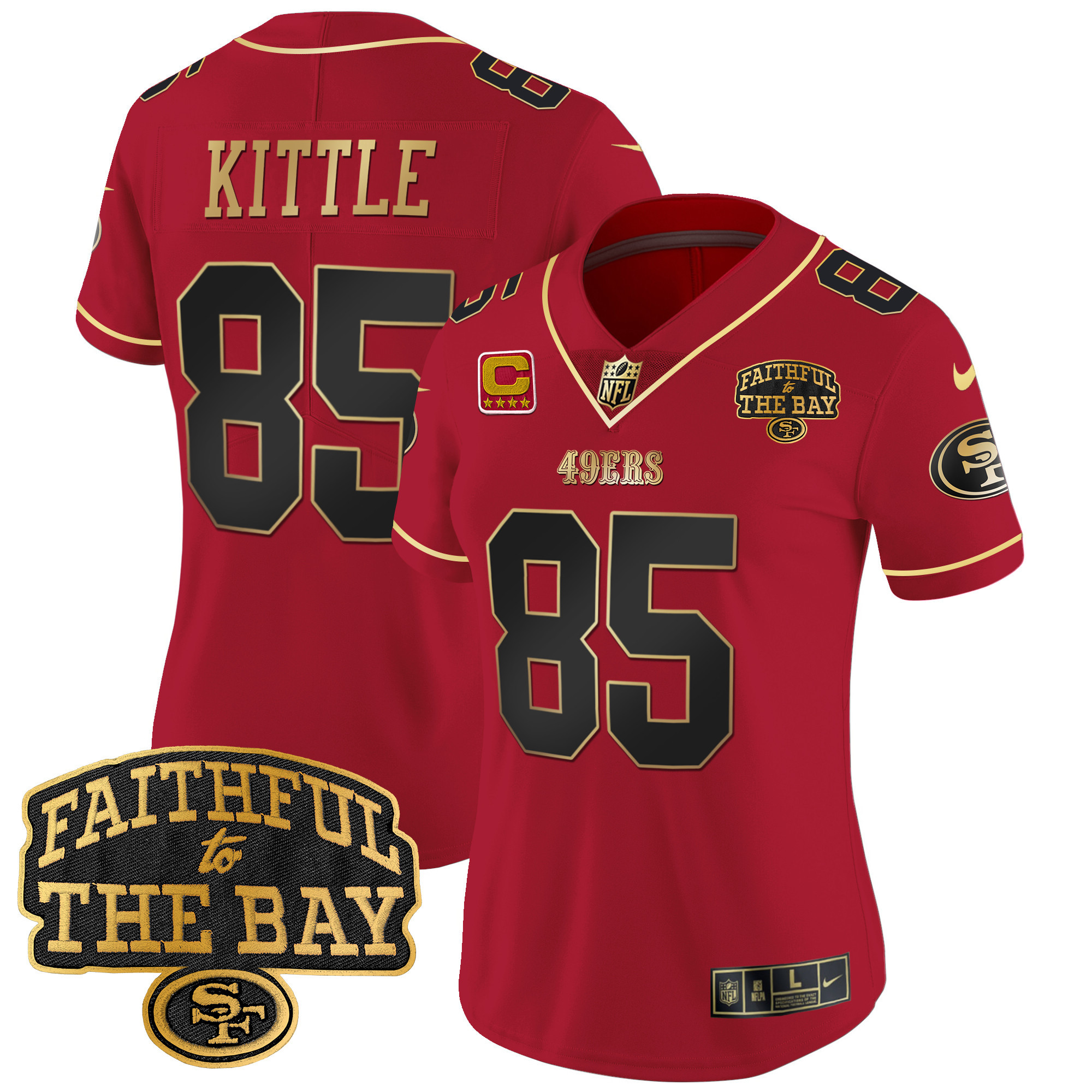 Women's George Kittle San Francisco 49ers Faithful To The Bay Patch Vapor Limited Scarlet Limited Jersey V8 - All Stitched