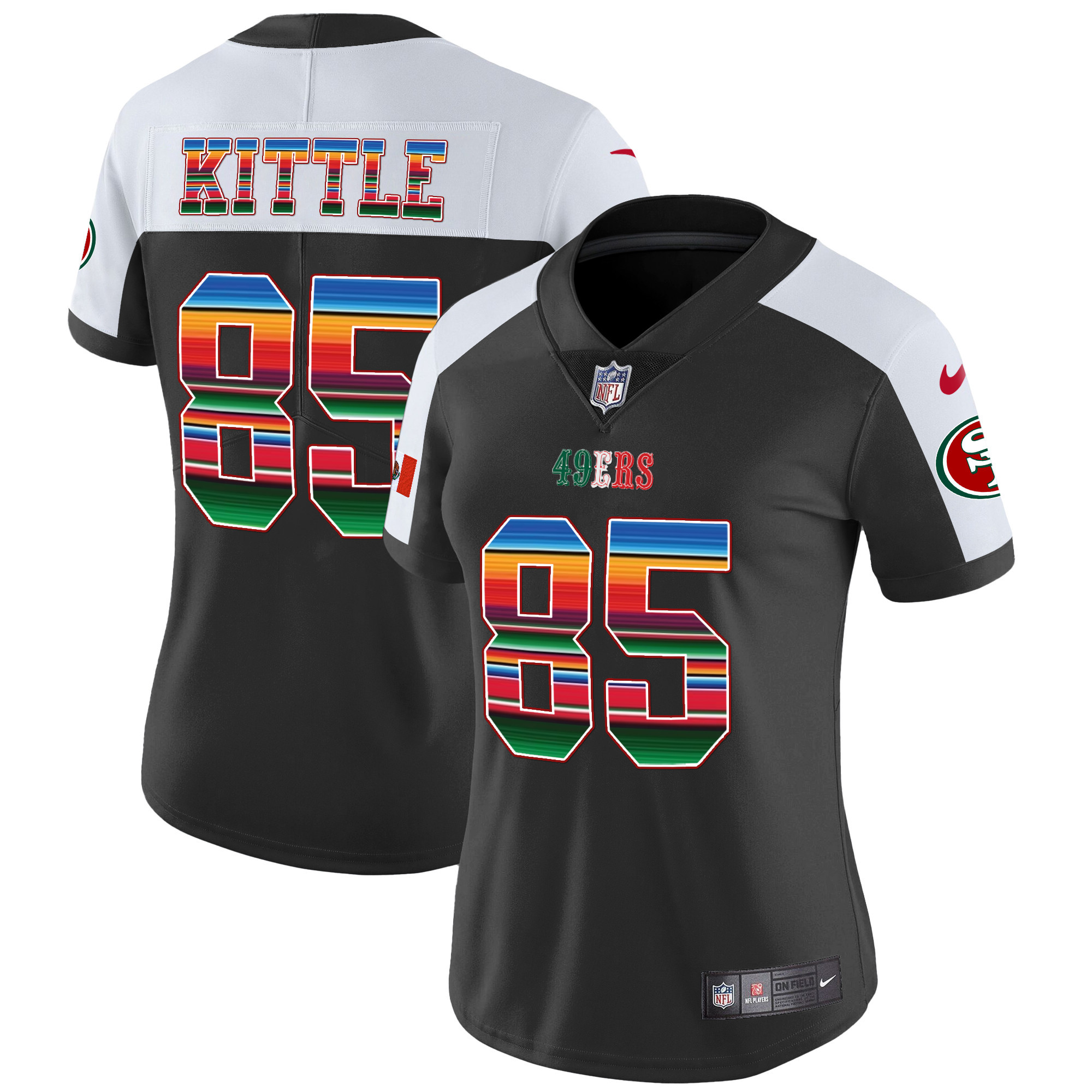 Women's George Kittle San Francisco 49ers Mexico Vapor Black Alternate Jersey V3 - All Stitched