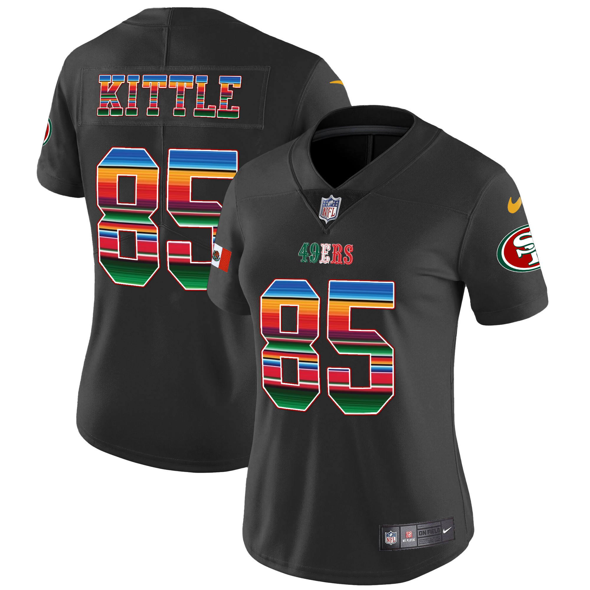 Women's George Kittle San Francisco 49ers Mexico Vapor Black Jersey V3 - All Stitched