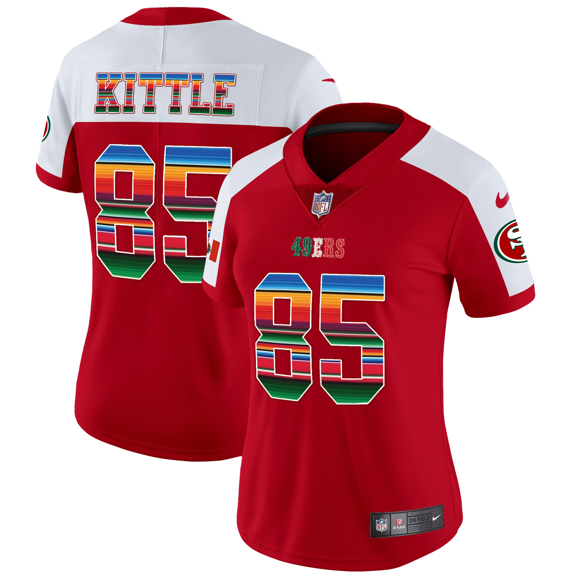Women's George Kittle San Francisco 49ers Mexico Vapor Red Alternate Jersey V3 - All Stitched