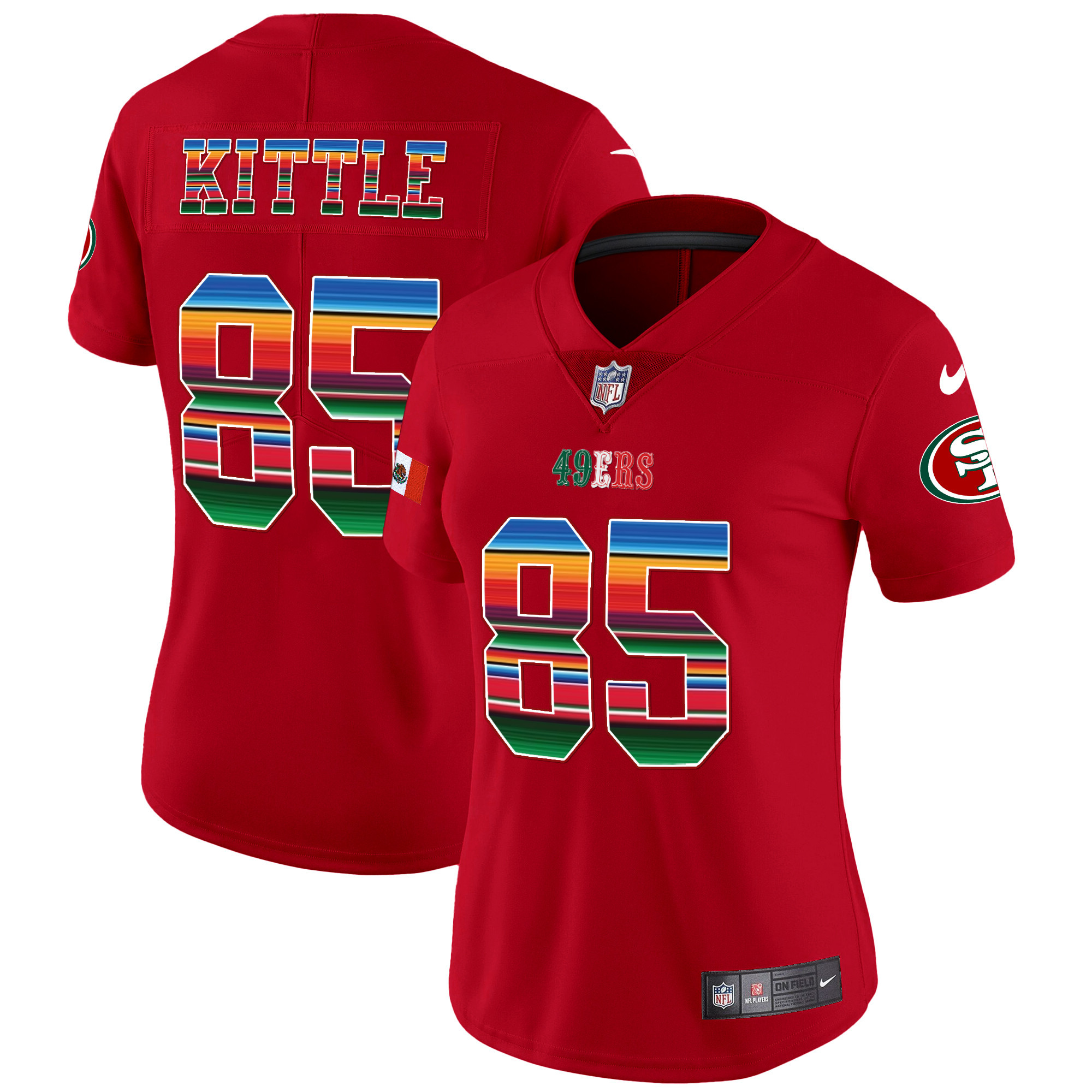 Women's George Kittle San Francisco 49ers Mexico Vapor Red Jersey V3 - All Stitched
