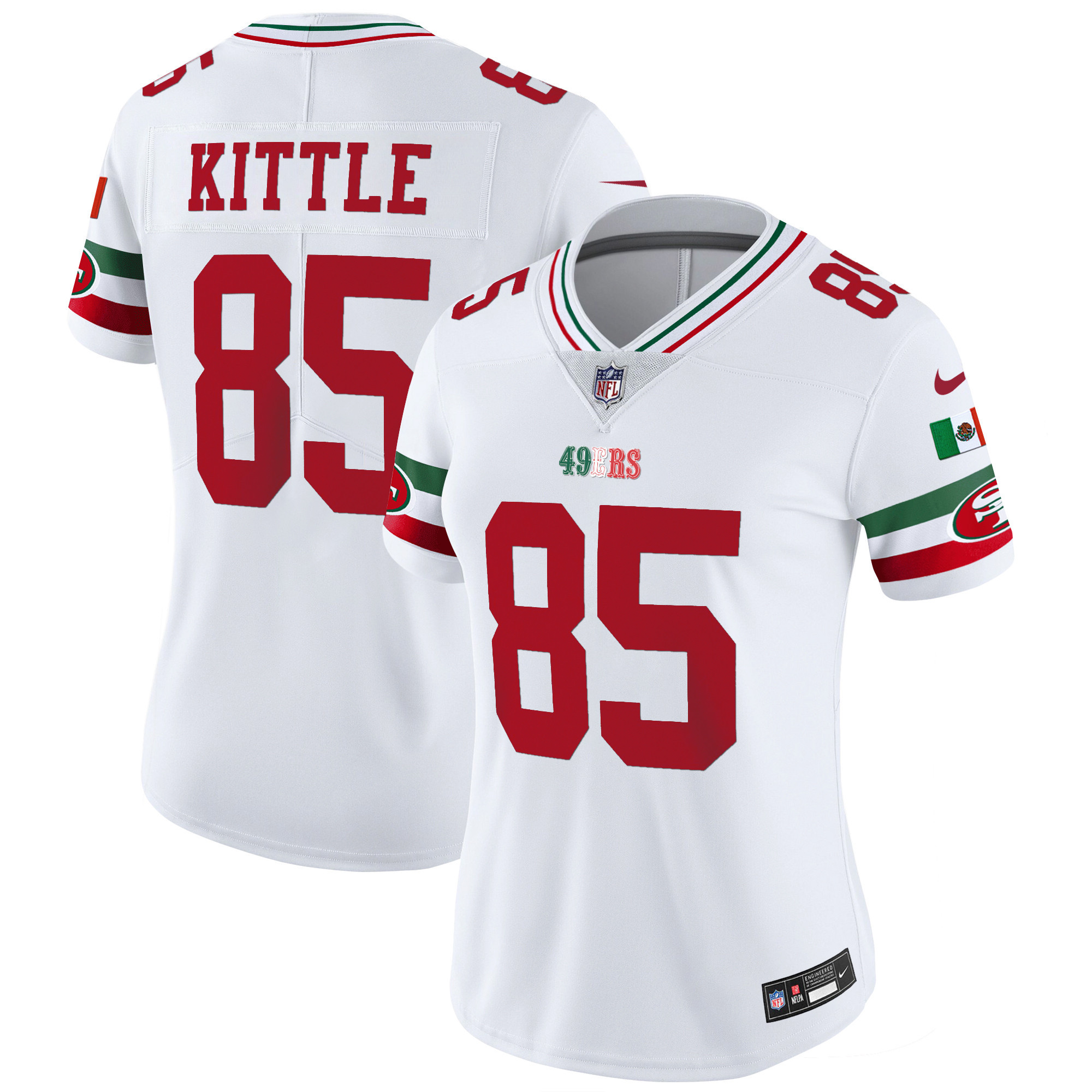 Women's George Kittle San Francisco 49ers Mexico Vapor White Jersey V2 - All Stitched