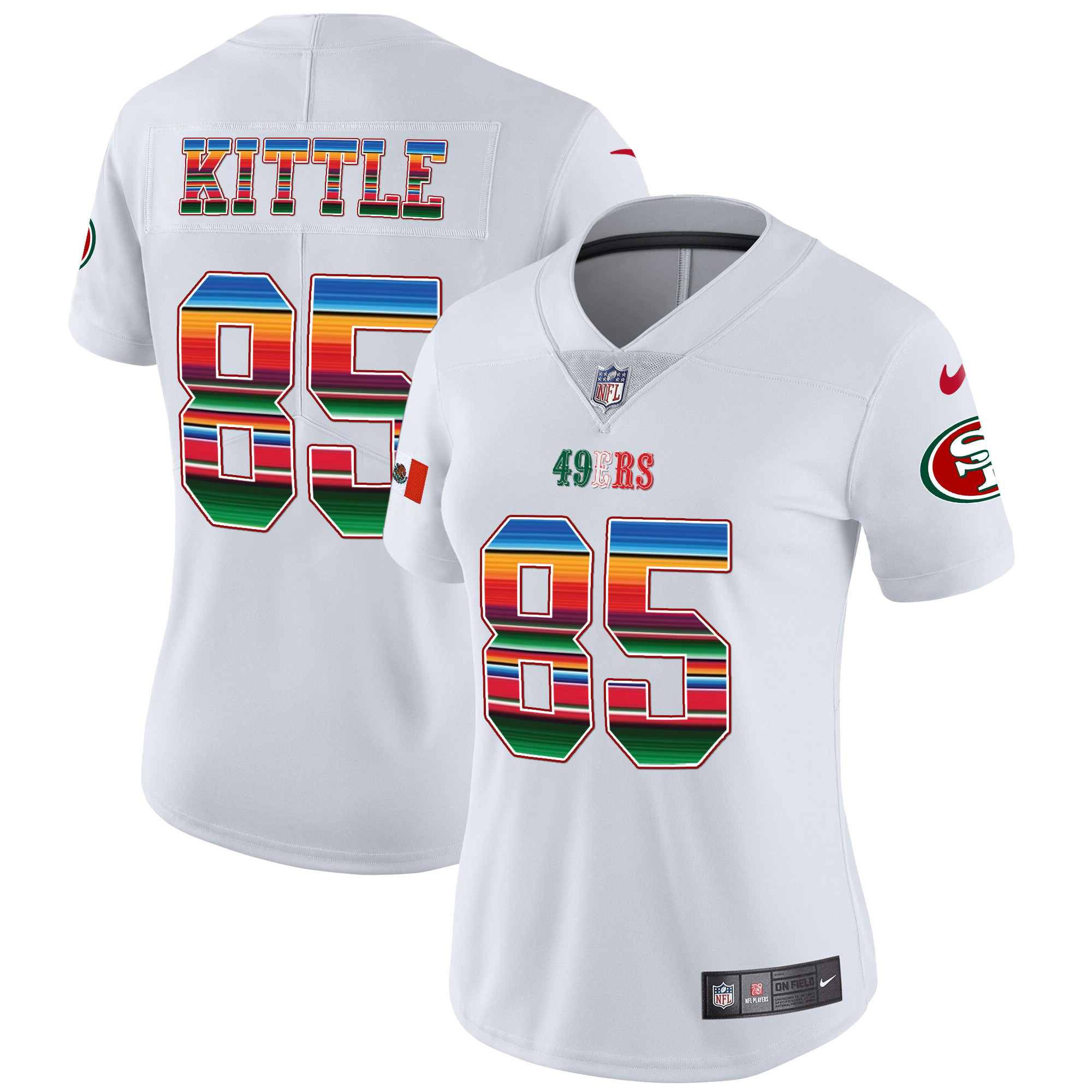 Women's George Kittle San Francisco 49ers Mexico Vapor White Jersey V3 - All Stitched