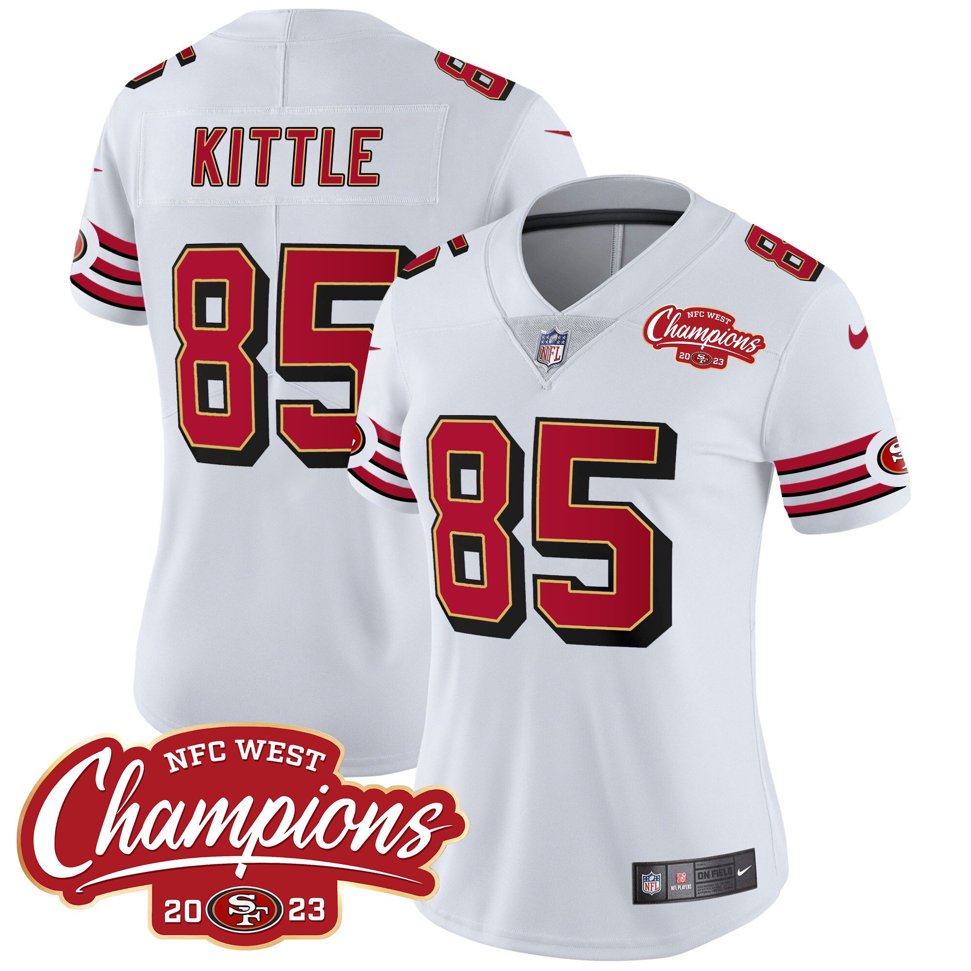 Women's George Kittle San Francisco 49ers Throwback NFC West Champions Patch Vapor White Jersey - All Stitched