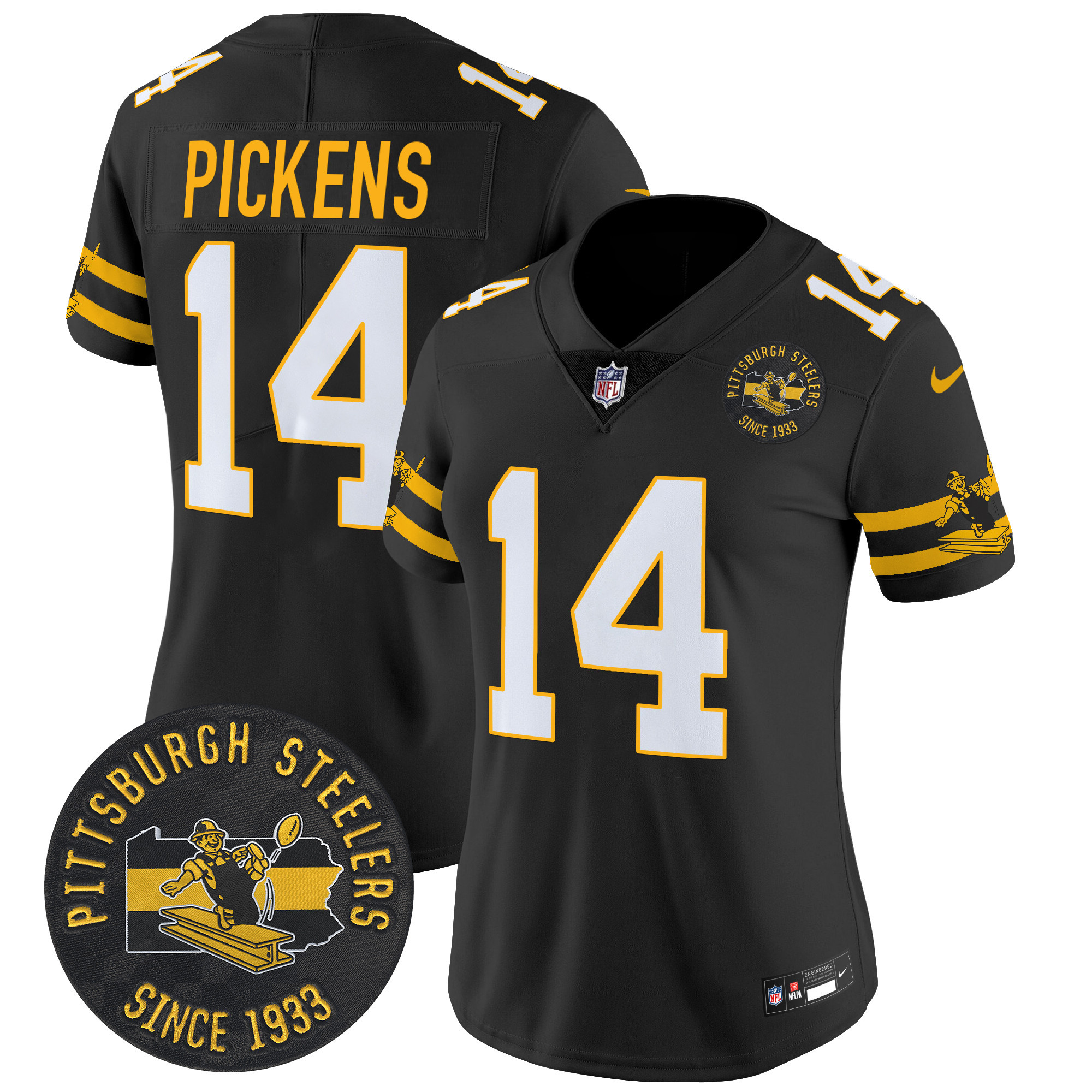 Women's George Pickens Pittsburgh Steelers Throwback 1933 Patch Vapor Limited Black Jersey - All Stitched