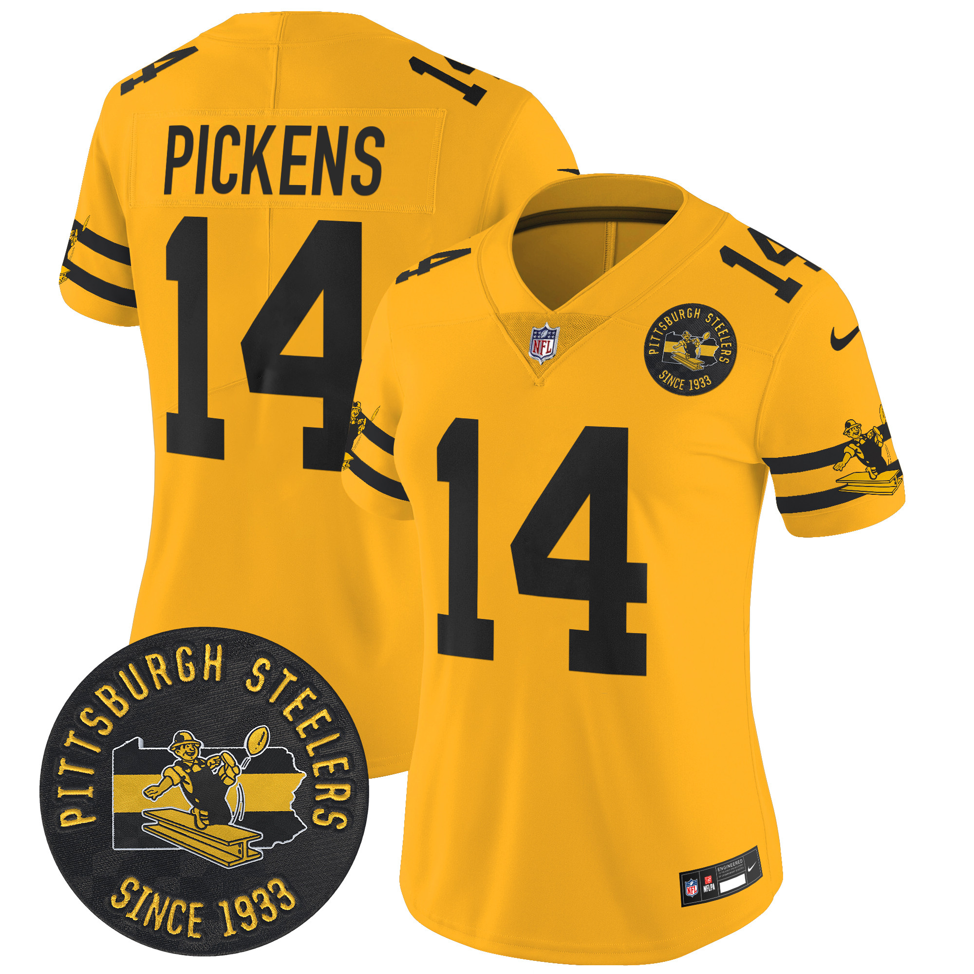 Women's George Pickens Pittsburgh Steelers Throwback 1933 Patch Vapor Limited Gold Jersey - All Stitched