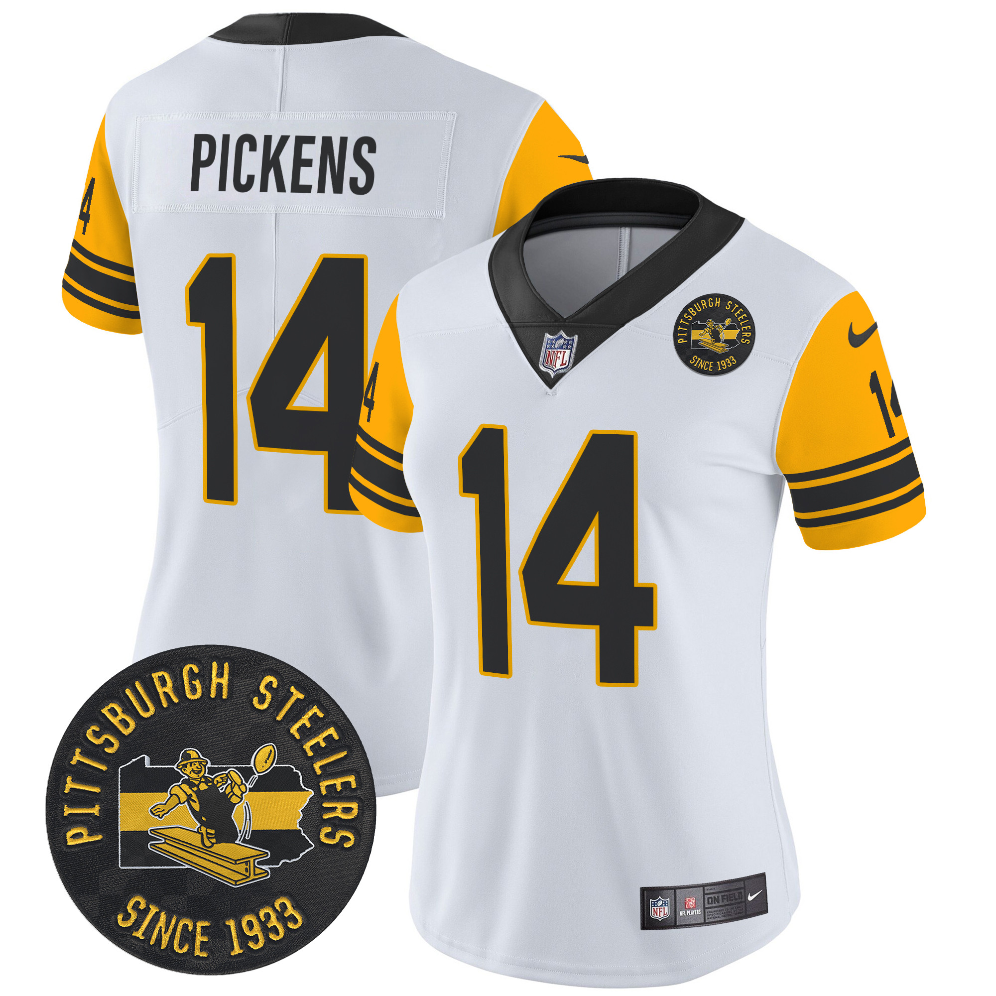 Women's George Pickens Pittsburgh Steelers Throwback 1962 Vapor Limited White Jersey - All Stitched