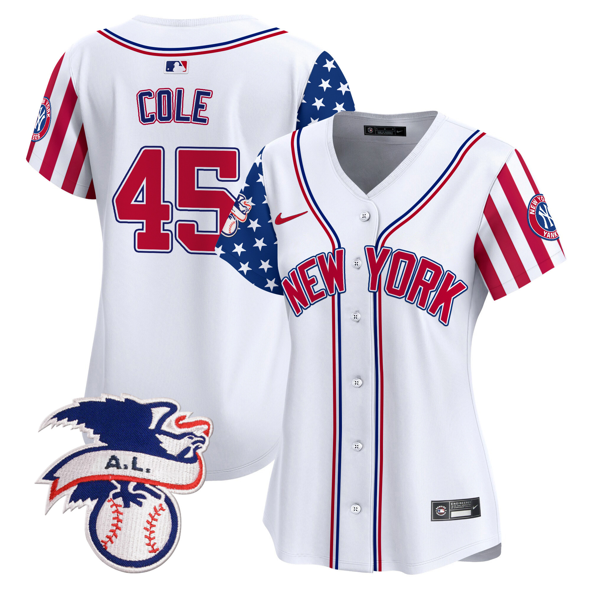 Women's Gerrit Cole New York Yankees 2024 Fourth of July Vapor Premier Limited White Jersey V6 - All Stitched