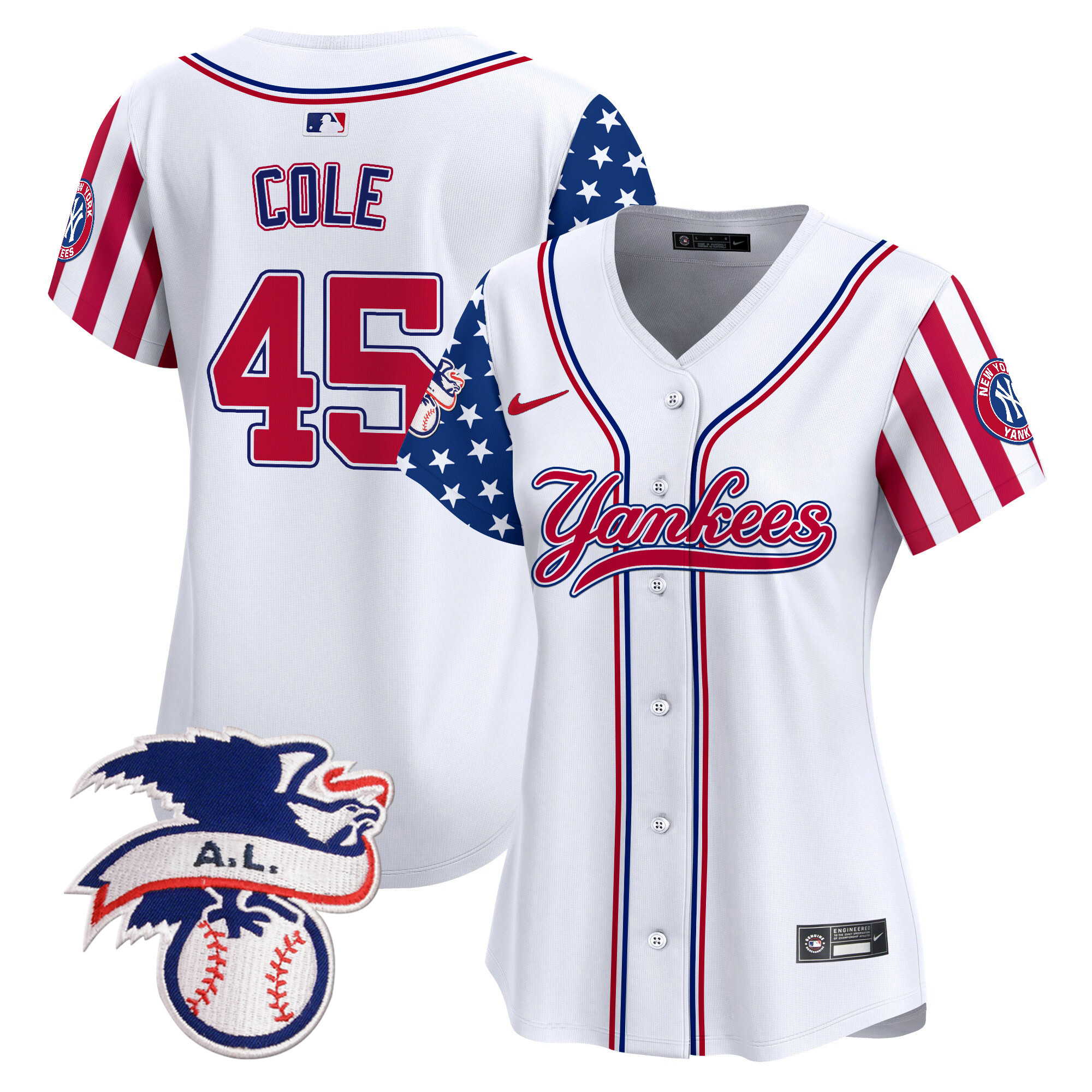 Women's Gerrit Cole New York Yankees 2024 Fourth of July Vapor Premier Limited White Jersey V7 - All Stitched