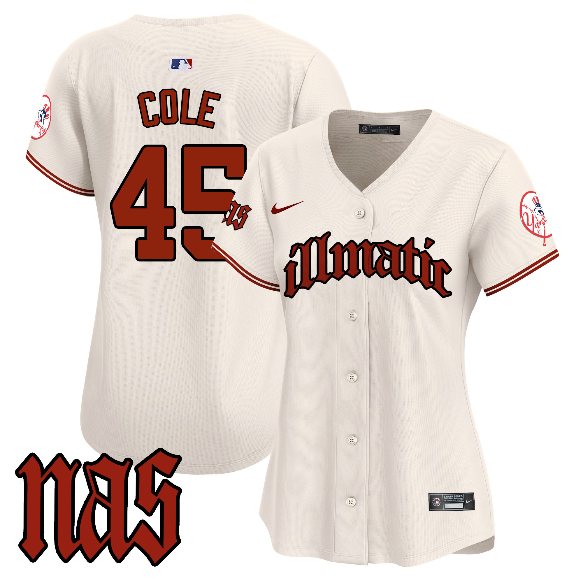 Women's Gerrit Cole New York Yankees Nas Illmatic Vapor Premier Limited Cream Jersey - All Stitched