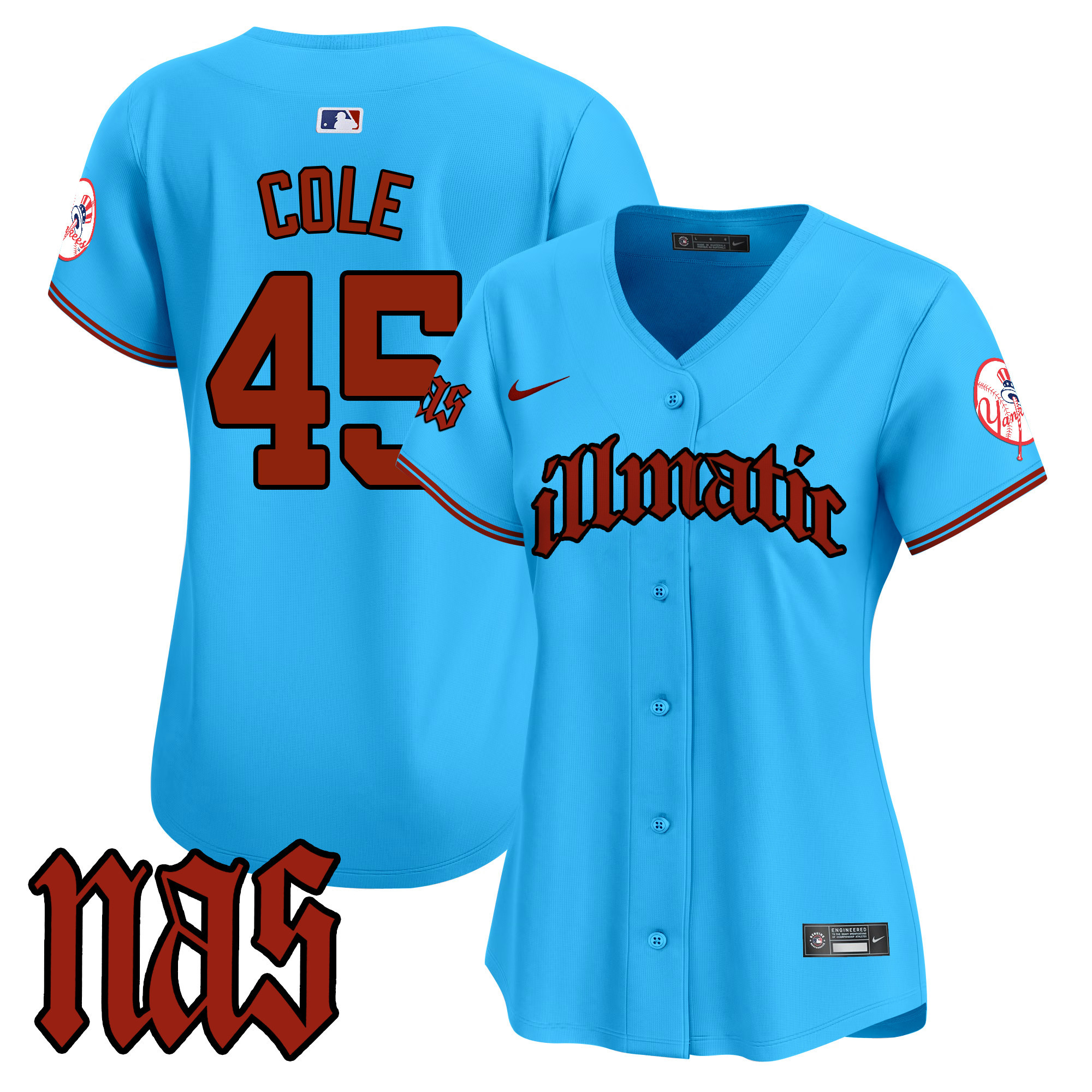 Women's Gerrit Cole New York Yankees Nas Illmatic Vapor Premier Limited Light Blue Jersey - All Stitched
