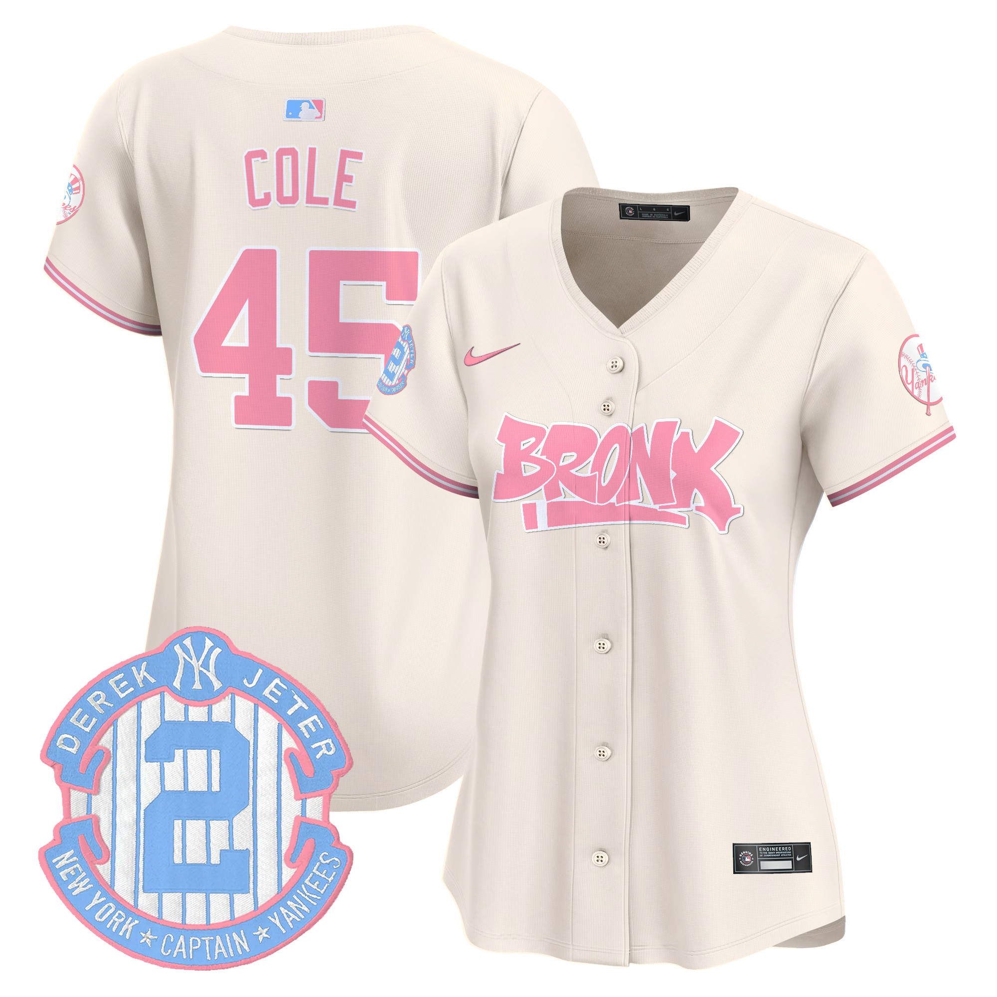 Women's Gerrit Cole New York Yankees The Bronx Graffiti Bubblegum Pink Vapor Premier Limited Cream Jersey - All Stitched