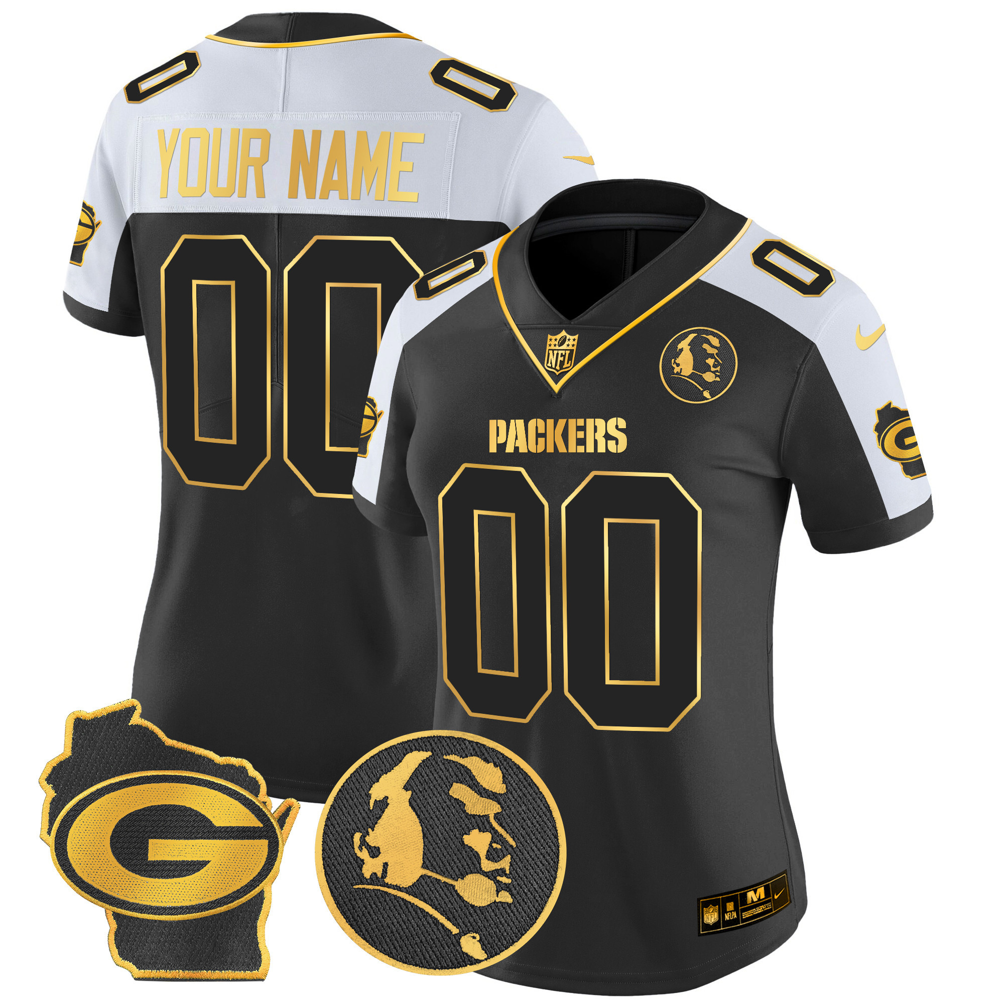 Women's Green Bay Packers John Madden & Home Patch Gold Vapor Limited Custom Alternate Jersey - All Stitched
