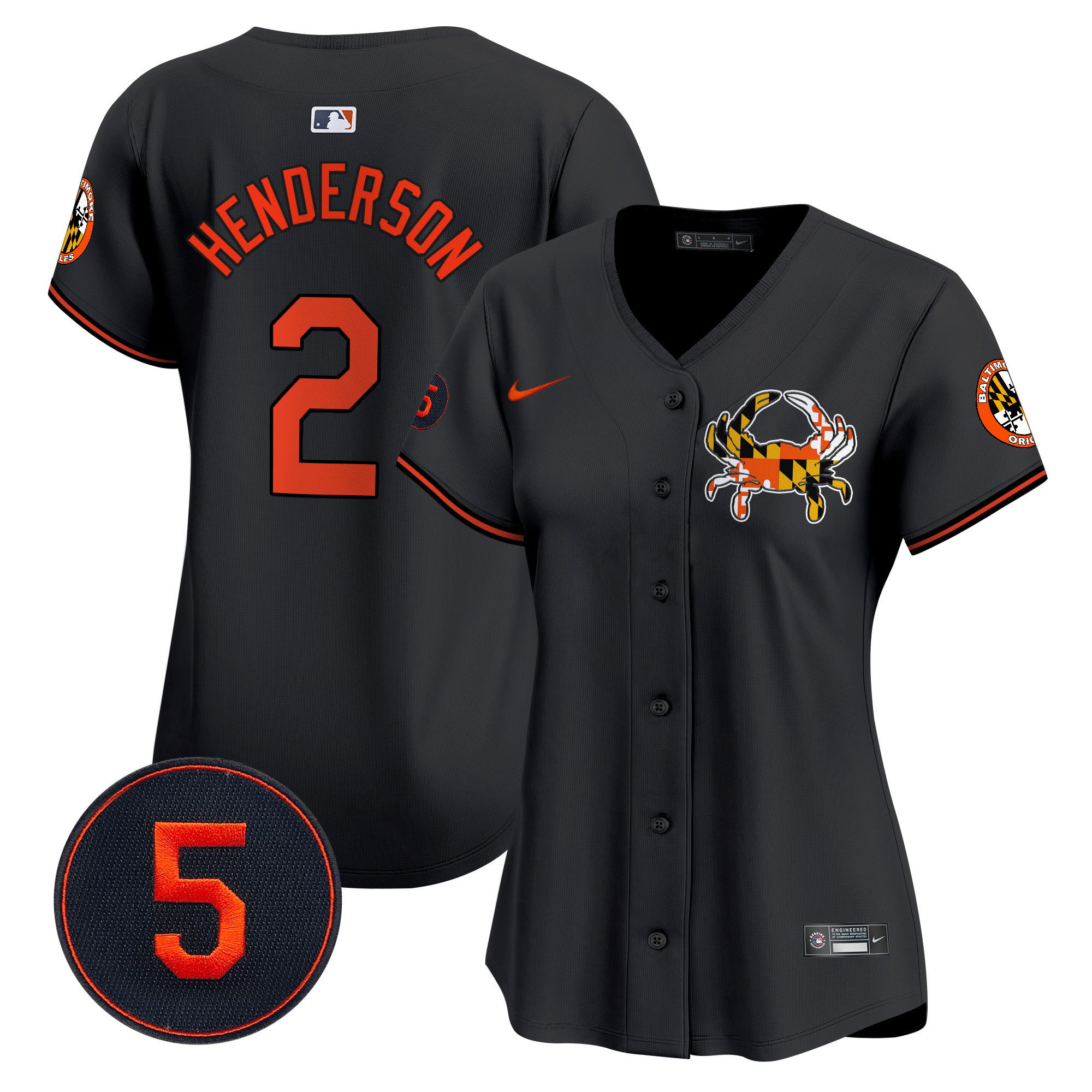 Women's Gunnar Henderson Baltimore Orioles Robinson Patch Vapor Premier Limited Black Jersey V3 - All Stitched