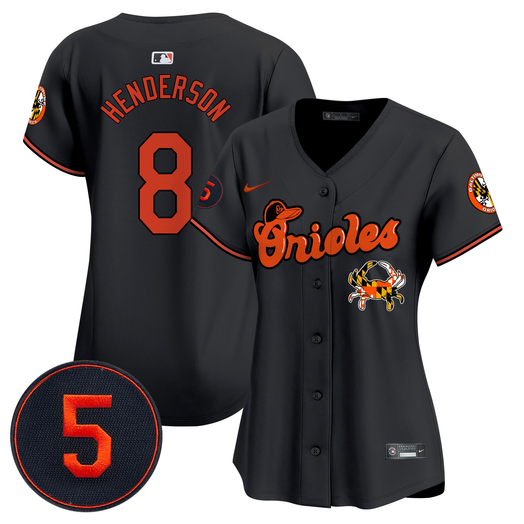 Women's Gunnar Henderson Baltimore Orioles Robinson Patch Vapor Premier Limited Black Jersey V6 - All Stitched