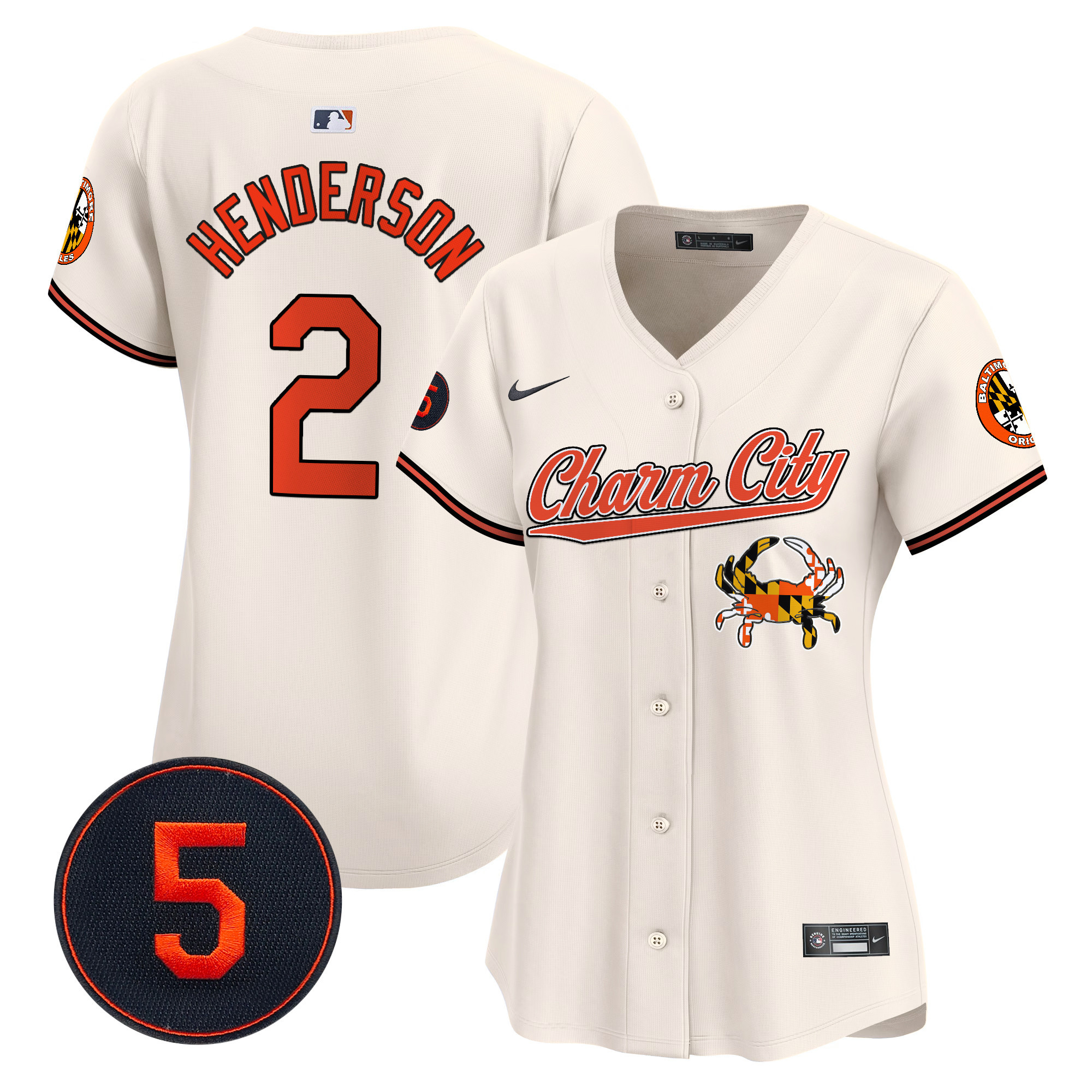Women's Gunnar Henderson Baltimore Orioles Robinson Patch Vapor Premier Limited Cream Jersey V8 - All Stitched