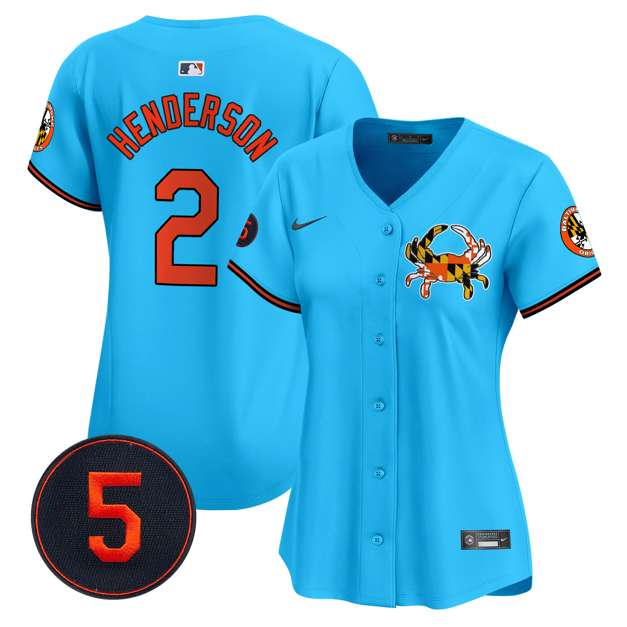 Women's Gunnar Henderson Baltimore Orioles Robinson Patch Vapor Premier Limited Light Blue Jersey V3 - All Stitched