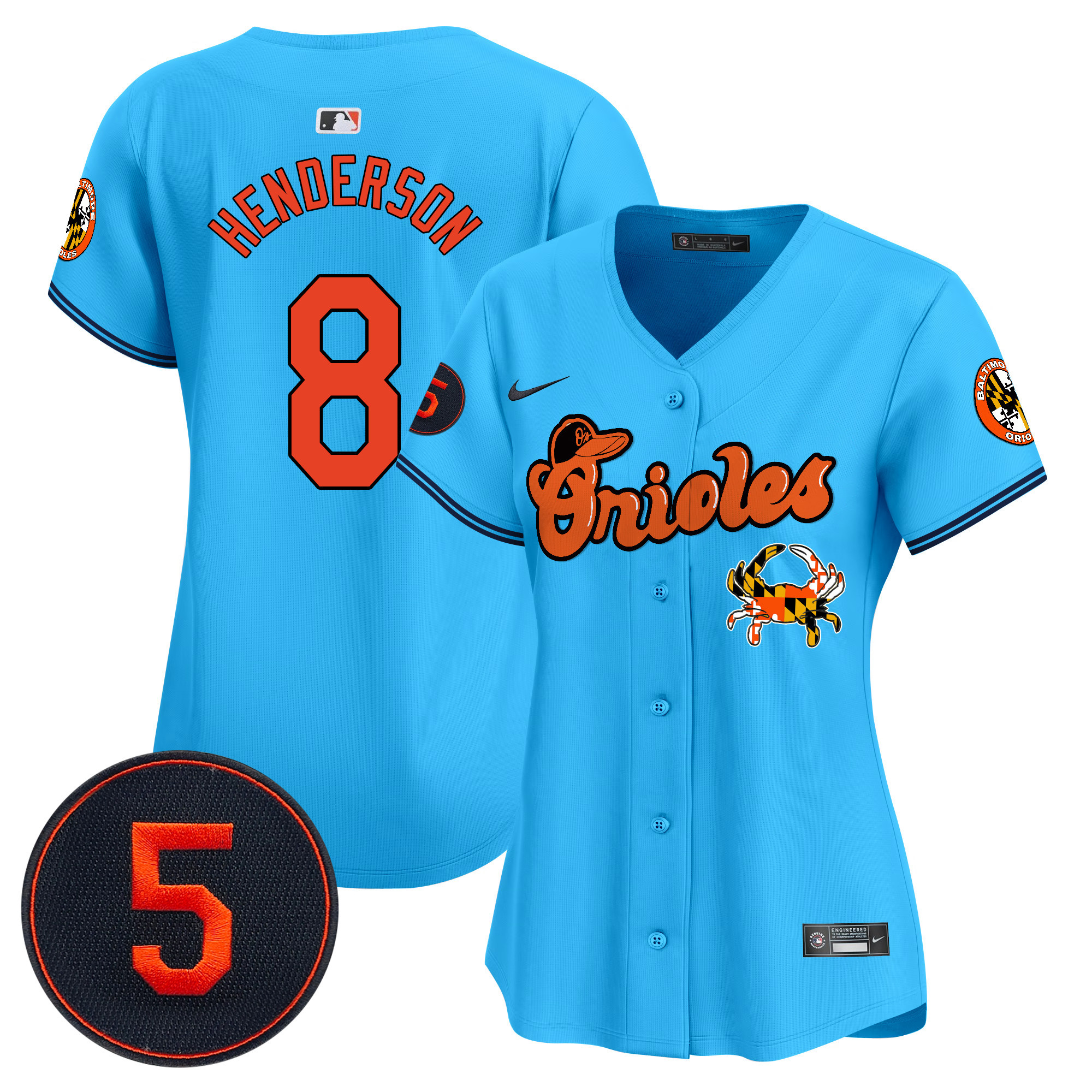 Women's Gunnar Henderson Baltimore Orioles Robinson Patch Vapor Premier Limited Light Blue Jersey V6 - All Stitched