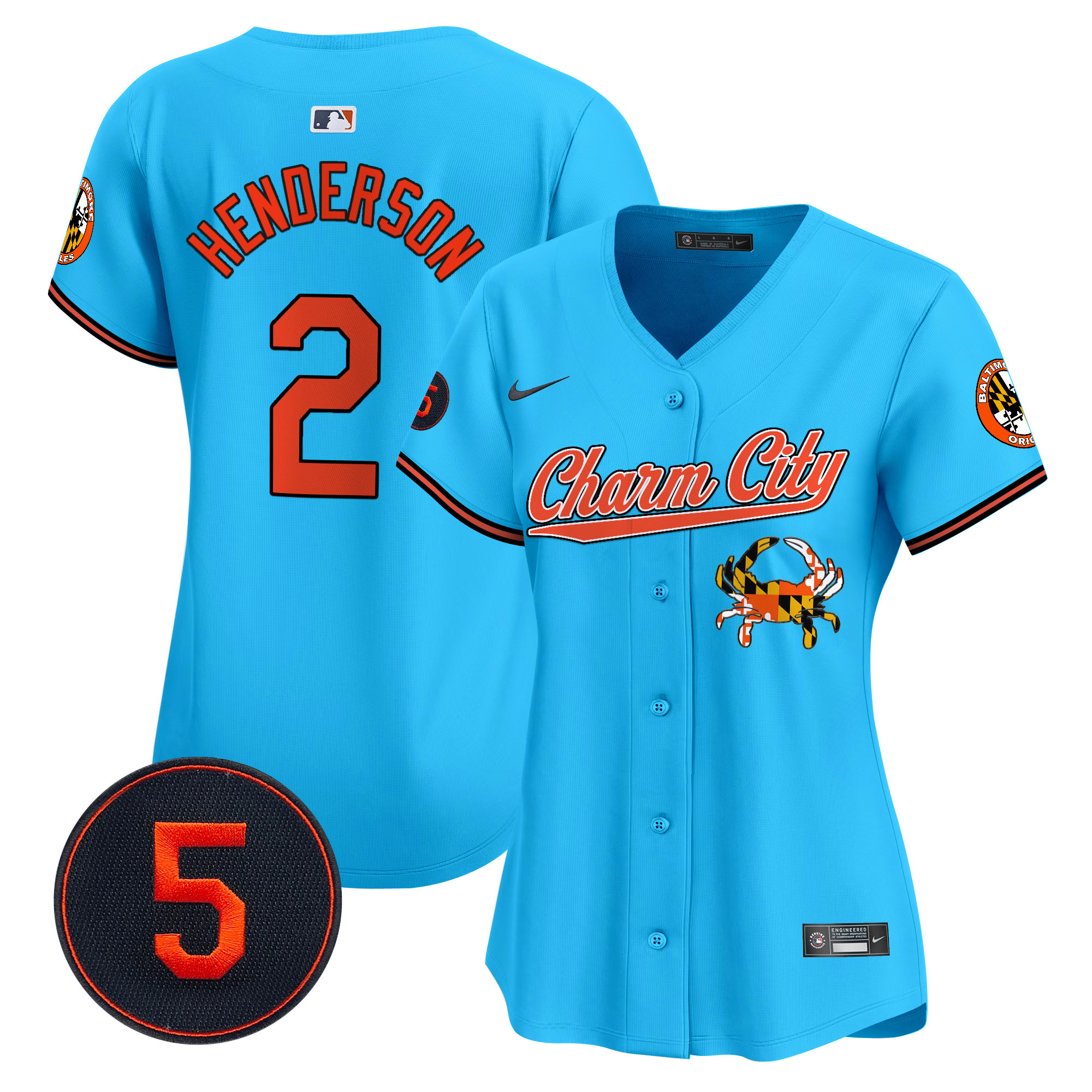 Women's Gunnar Henderson Baltimore Orioles Robinson Patch Vapor Premier Limited Light Blue Jersey V8 - All Stitched
