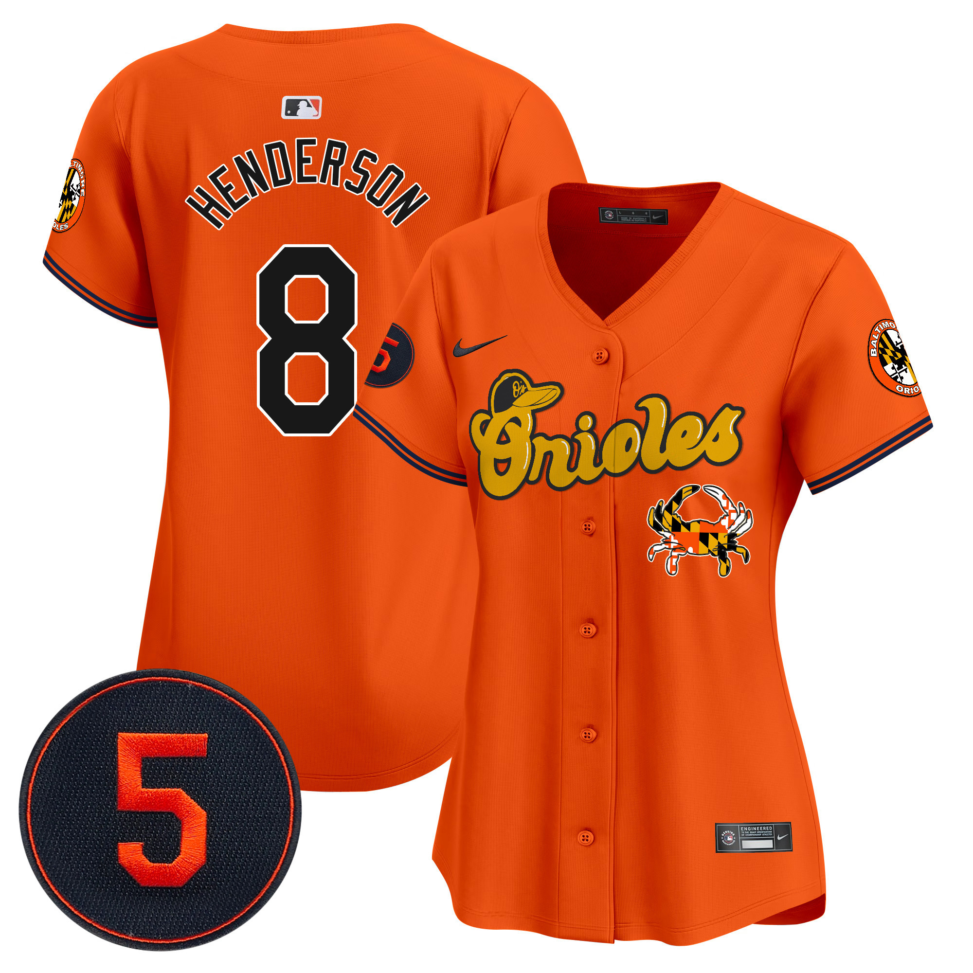 Women's Gunnar Henderson Baltimore Orioles Robinson Patch Vapor Premier Limited Orange Jersey V6 - All Stitched