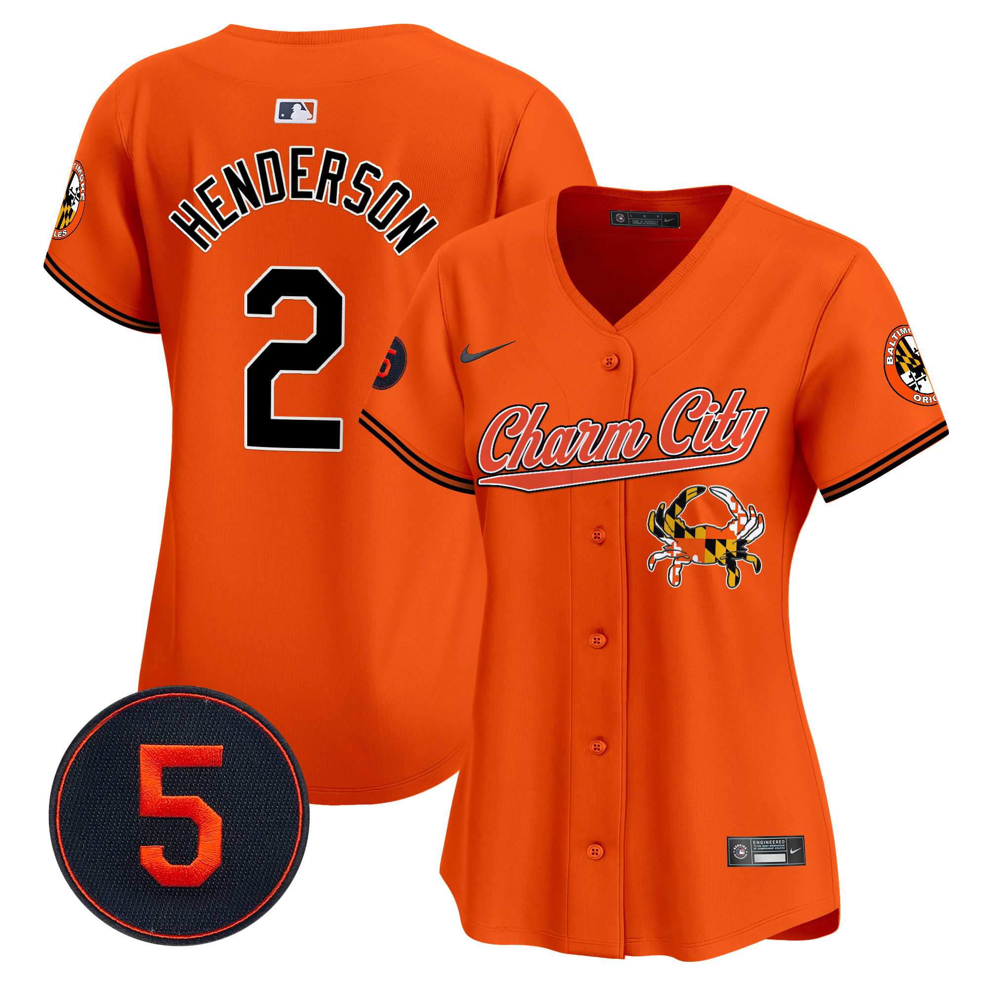 Women's Gunnar Henderson Baltimore Orioles Robinson Patch Vapor Premier Limited Orange Jersey V8 - All Stitched