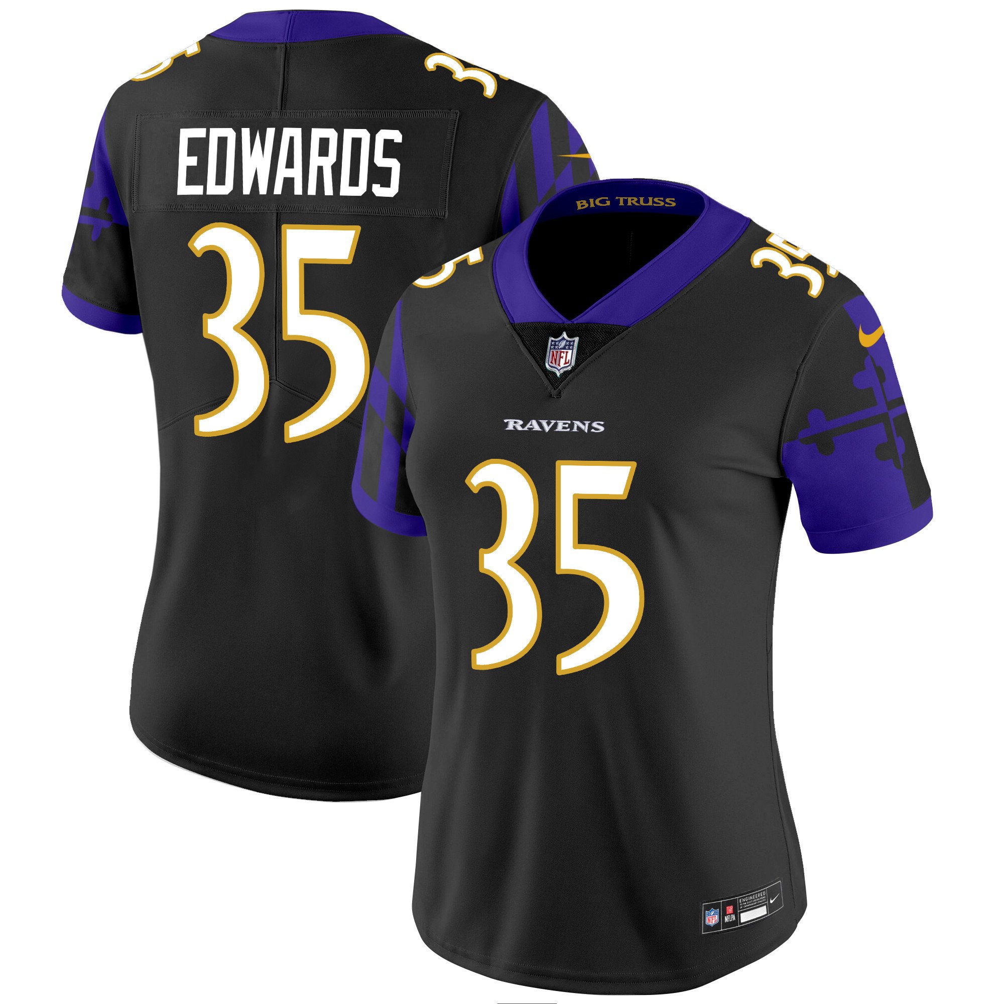 Women's Gus Edwards Baltimore Ravens Maryland Flag Vapor Limited Black Jersey - All Stitched