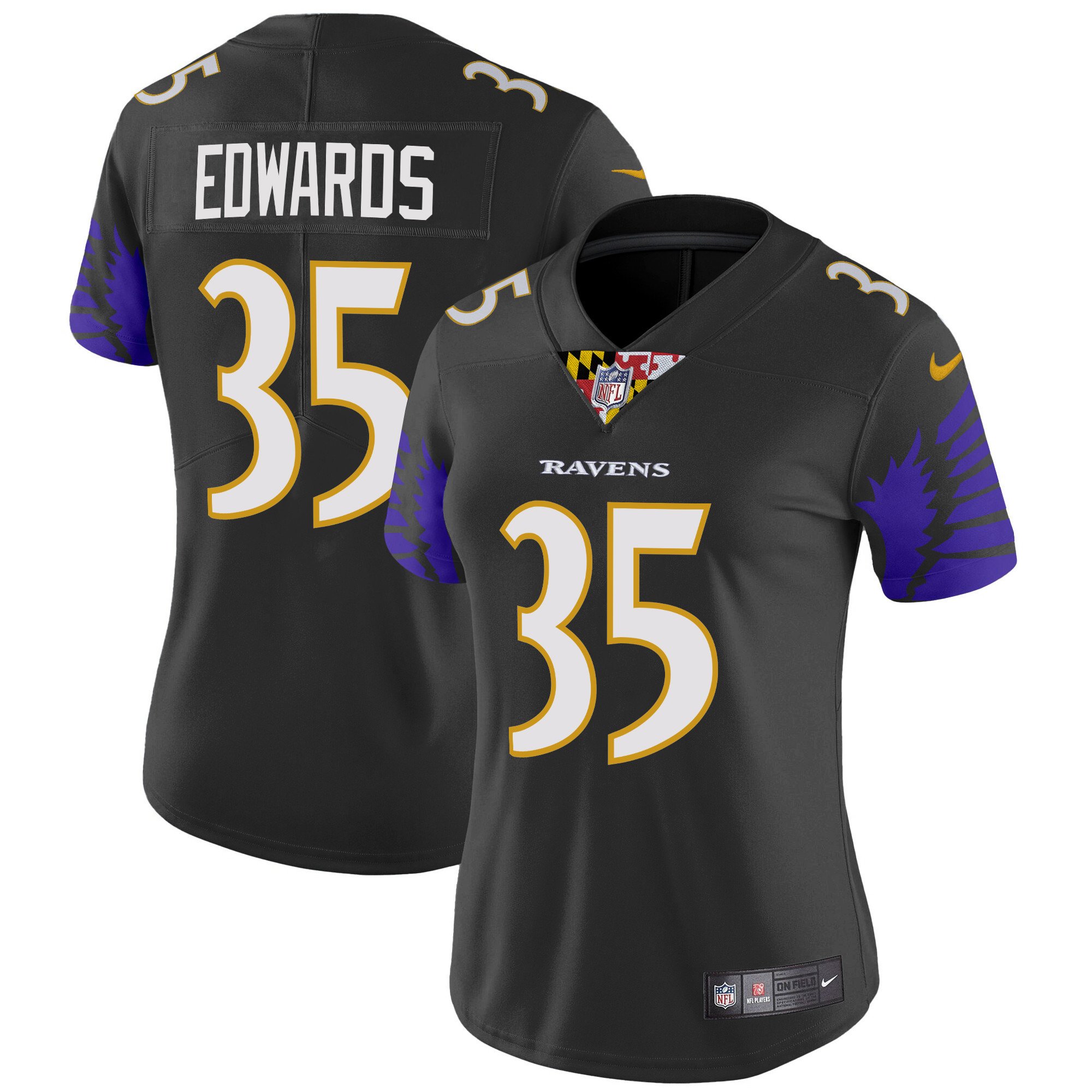 Women's Gus Edwards Baltimore Ravens Special Vapor Limited Black Jersey - All Stitched