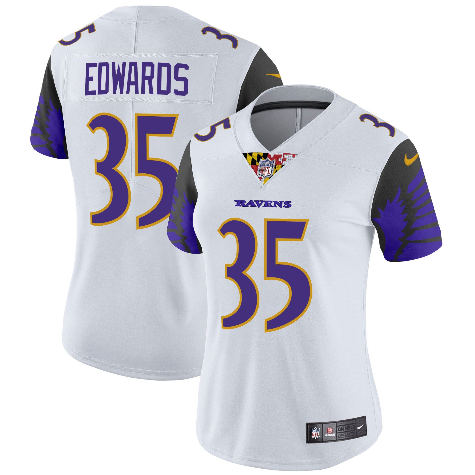 Women's Gus Edwards Baltimore Ravens Special Vapor Limited White Jersey - All Stitched