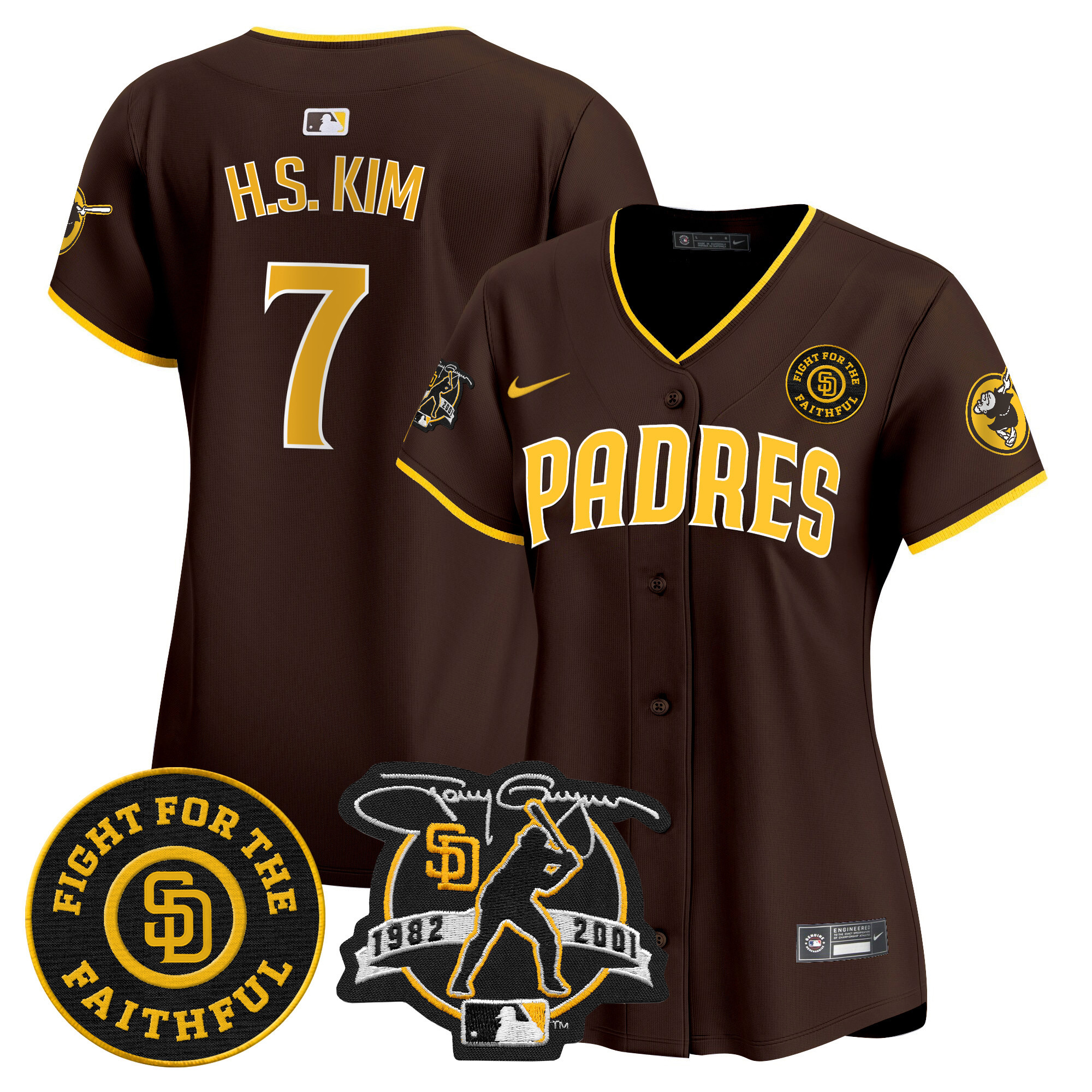 Women's Ha-Seong Kim San Diego Padres Tony Gwynn & Faithful Patch Vapor Premier Limited Brown Jersey ñ All Stitched