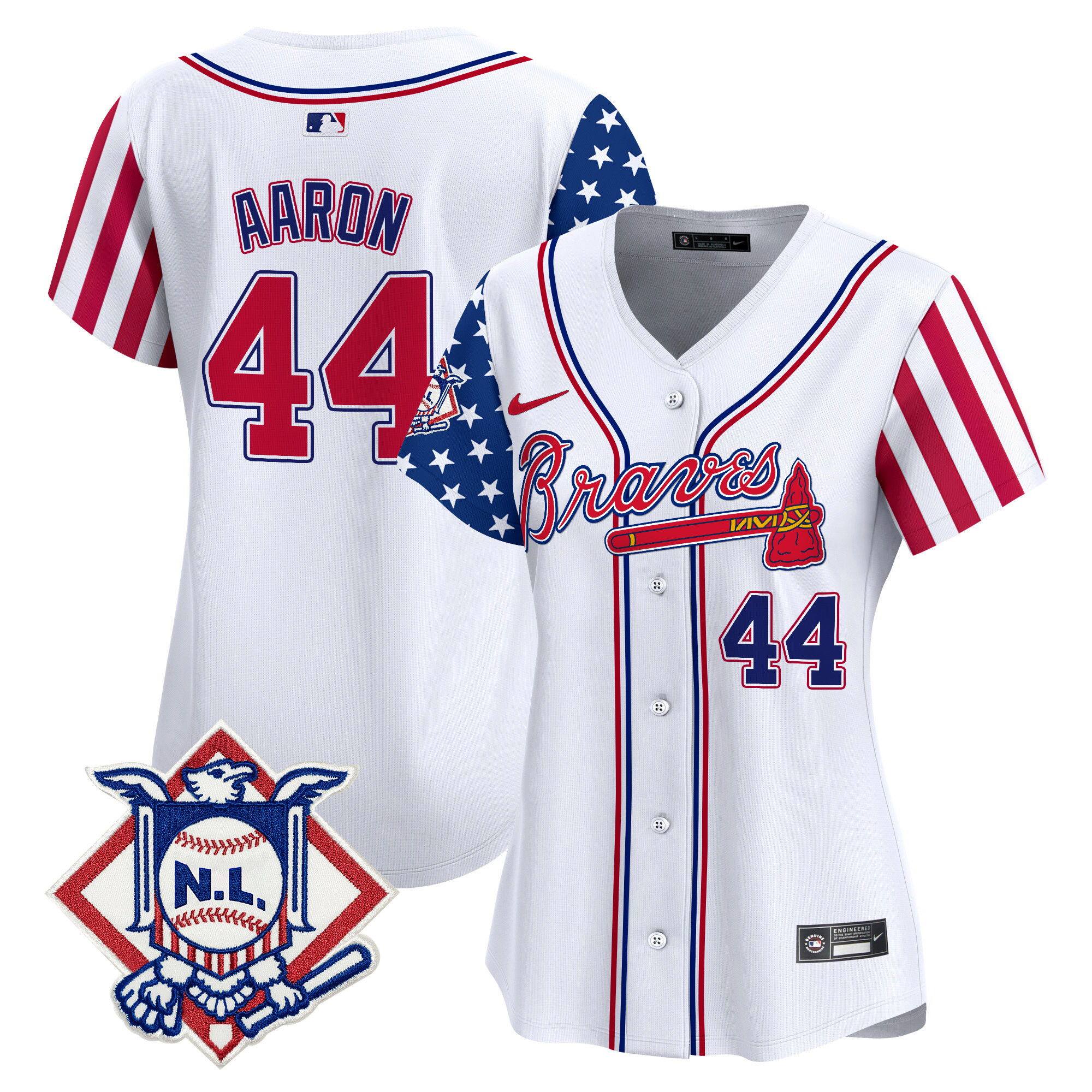 Women's Hank Aaron Atlanta Braves 2024 Fourth of July Vapor Premier Limited White Jersey V2 - All Stitched