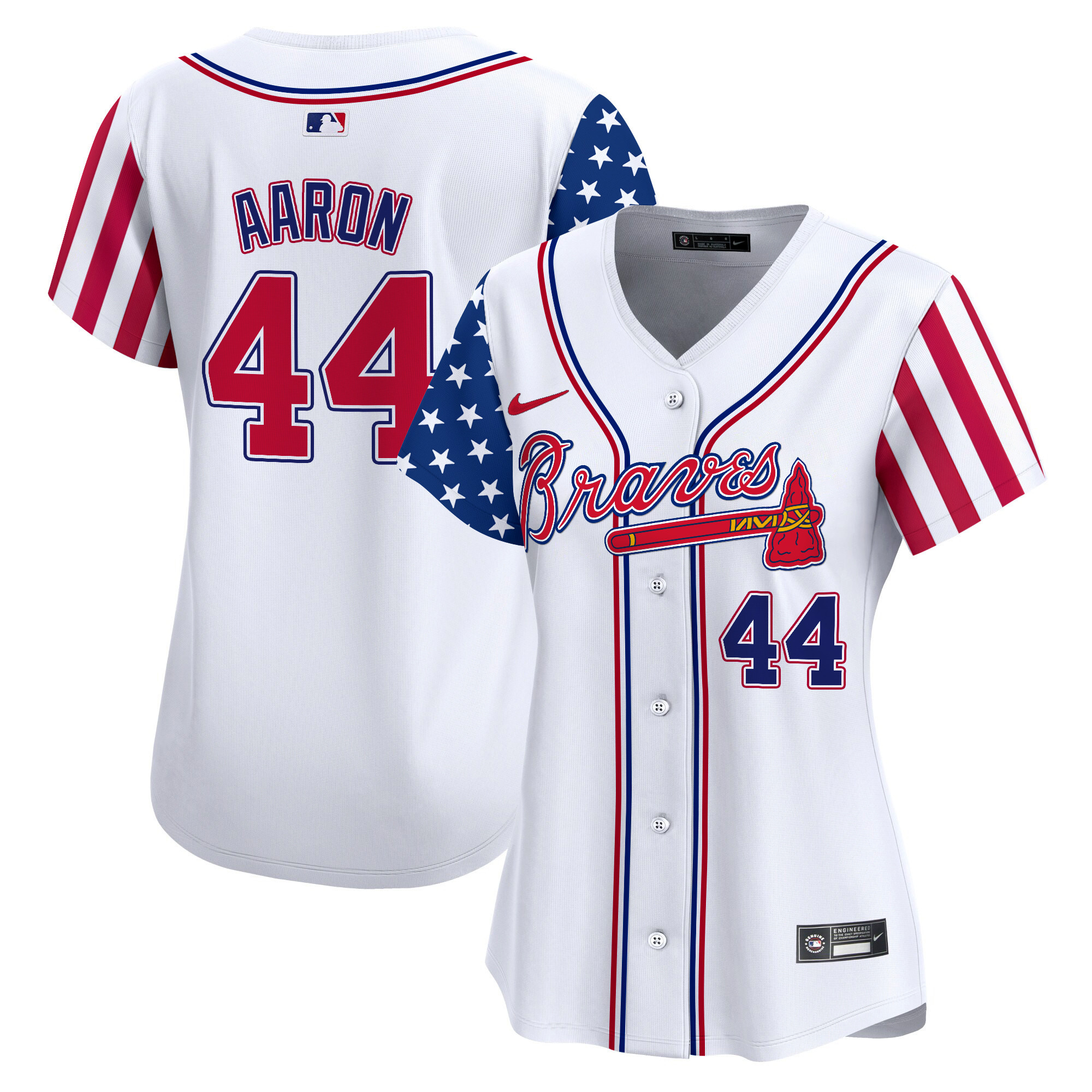 Women's Hank Aaron Atlanta Braves 2024 Independence Day Vapor Premier Limited White Jersey - All Stitched