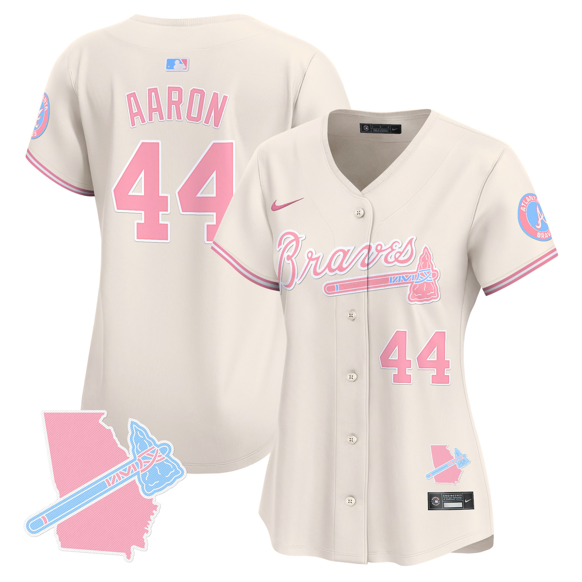 Women's Hank Aaron Atlanta Braves Bubblegum Pink Vapor Premier Limited Cream Jersey - All Stitched