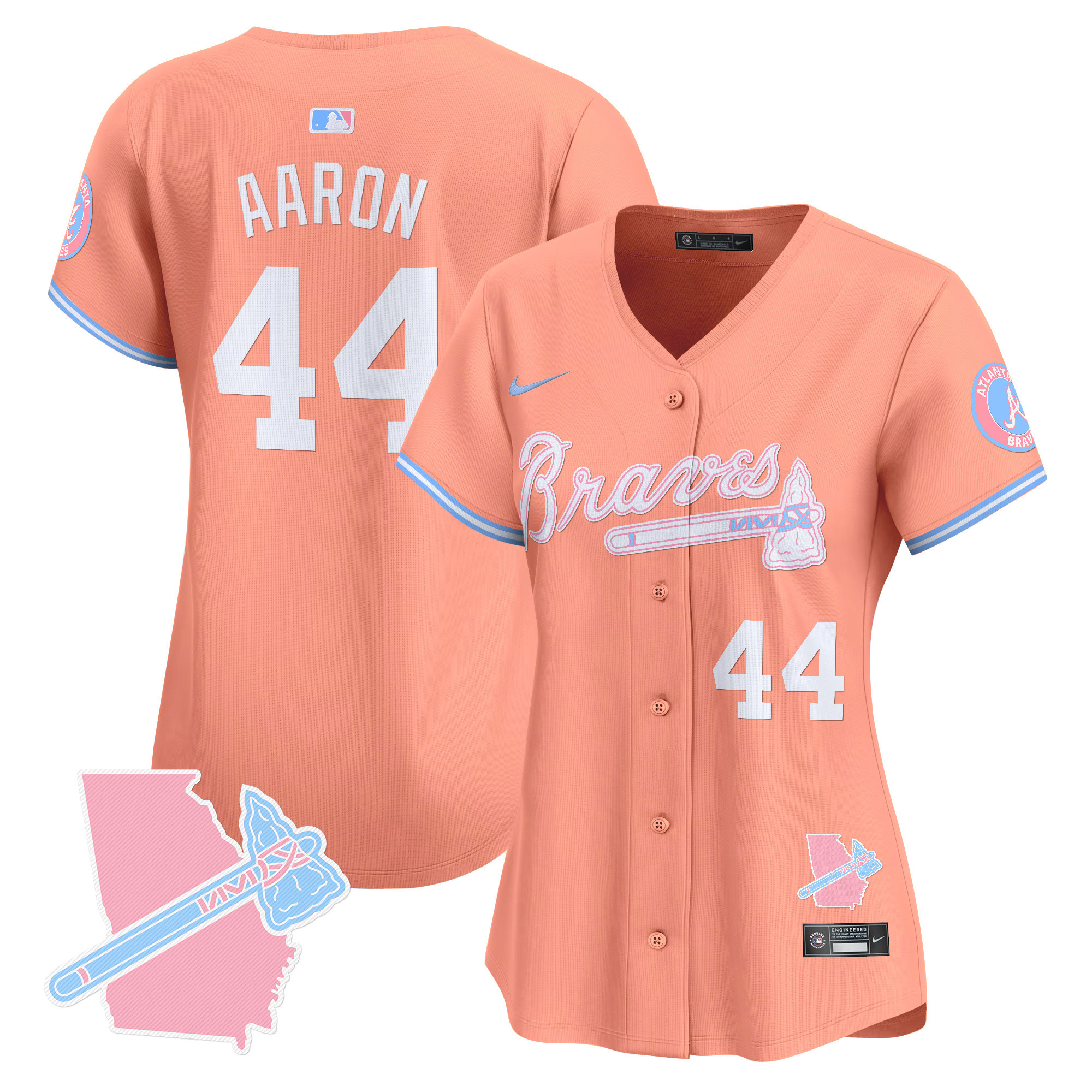 Women's Hank Aaron Atlanta Braves Bubblegum Pink Vapor Premier Limited Peach Jersey - All Stitched