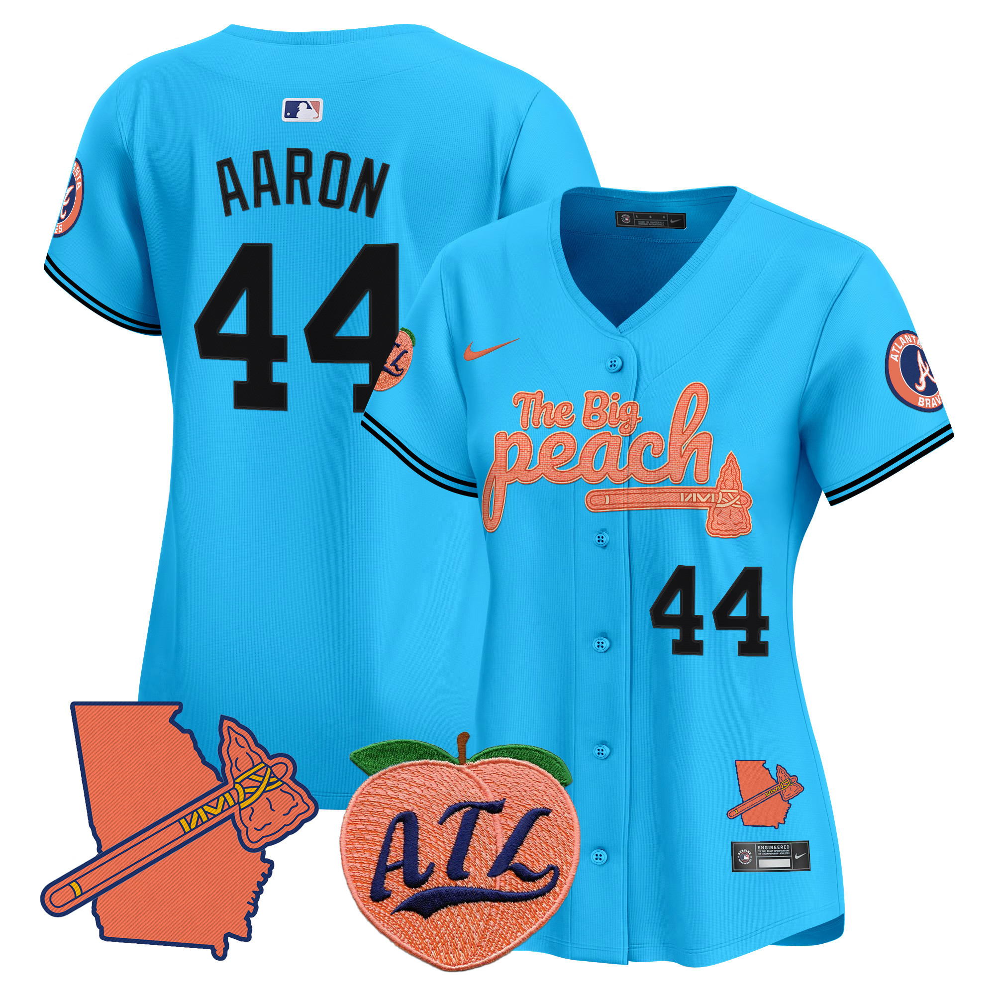 Women's Hank Aaron Atlanta Braves The Big Peach Vapor Premier Limited Light Blue Jersey V2 - All Stitched