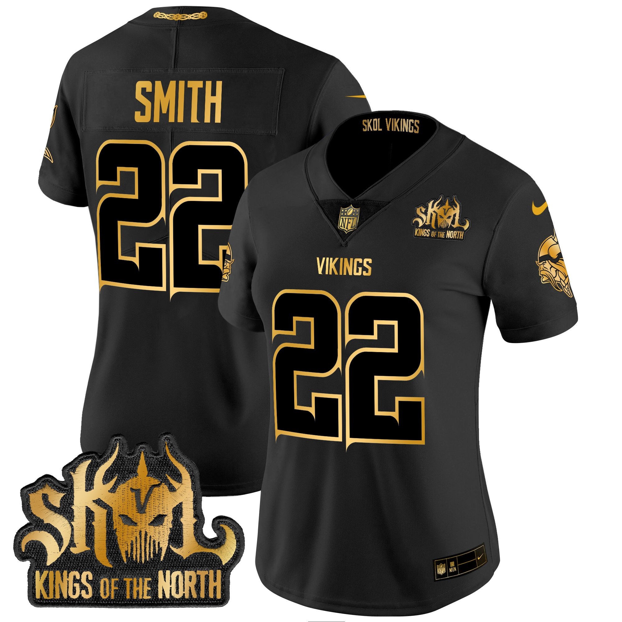 Women's Harrison Smith Minnesota Vikings 2024 Winter Warrior Skol Patch Gold Vapor Limited Black Gold Jersey - All Stitched
