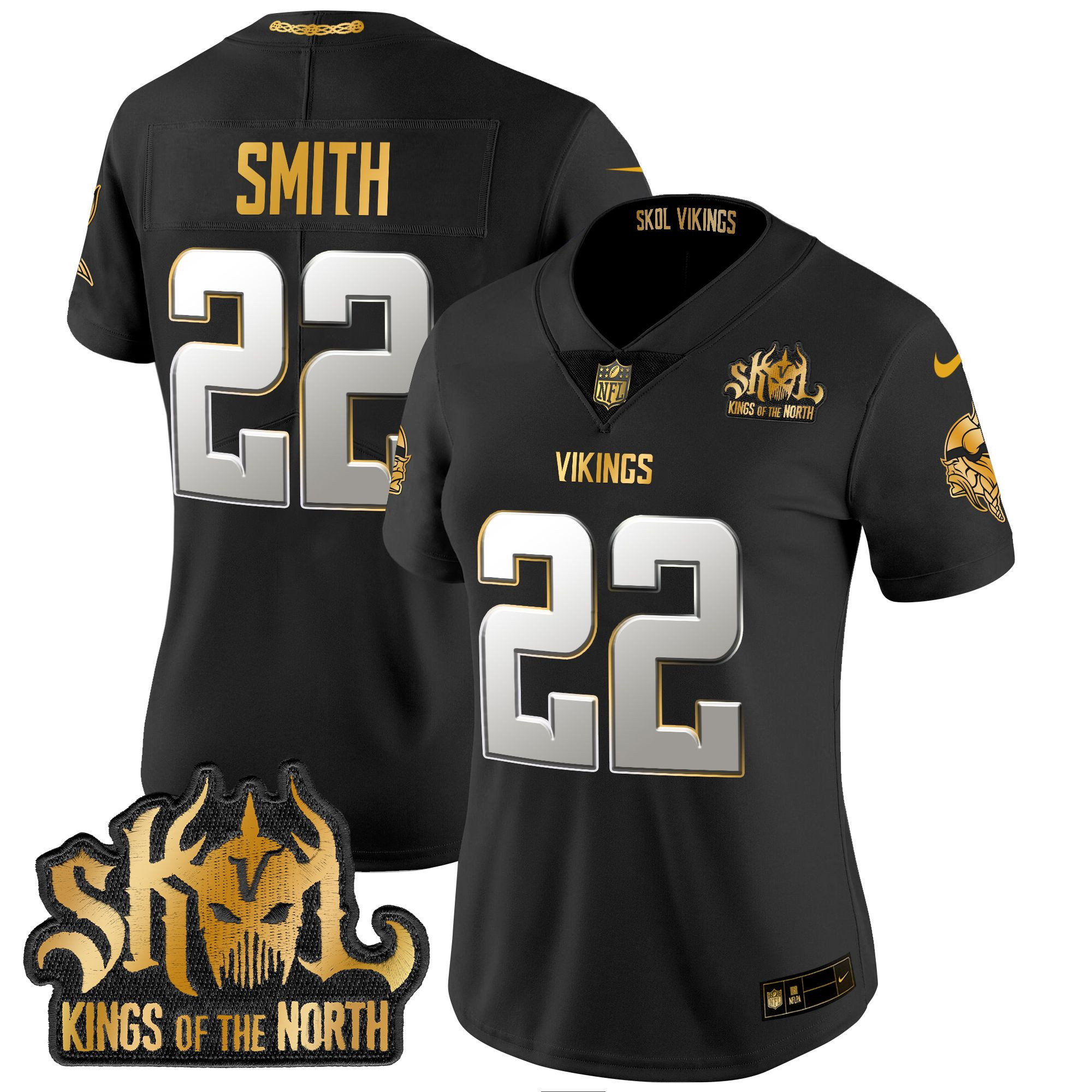 Women's Harrison Smith Minnesota Vikings 2024 Winter Warrior Skol Patch Gold Vapor Limited Black Limited Jersey - All Stitched