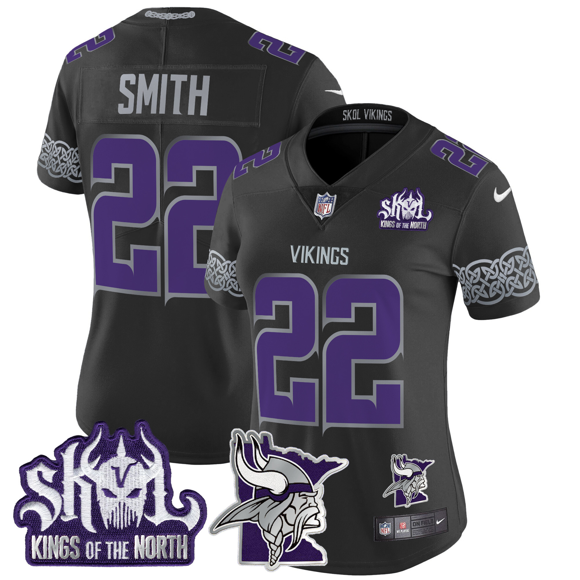 Women's Harrison Smith Minnesota Vikings 2024 Winter Warrior Skol Patch Vapor Limited Black Jersey V2 - All Stitched