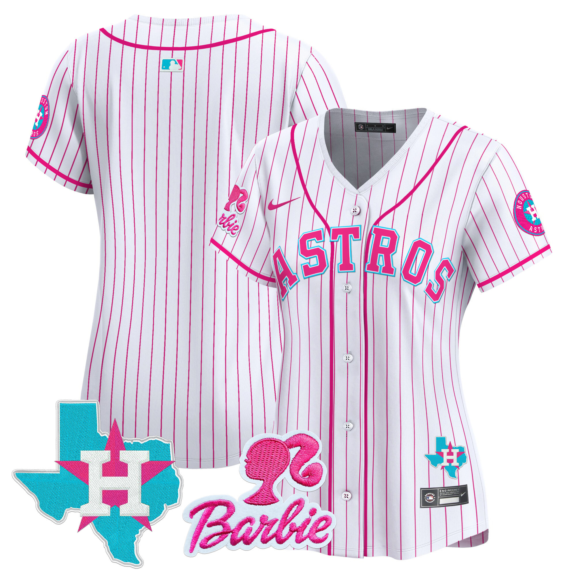 Women's Houston Astros Barbie Patch Vapor Premier Limited Pink Stripe Jersey - All Stitched