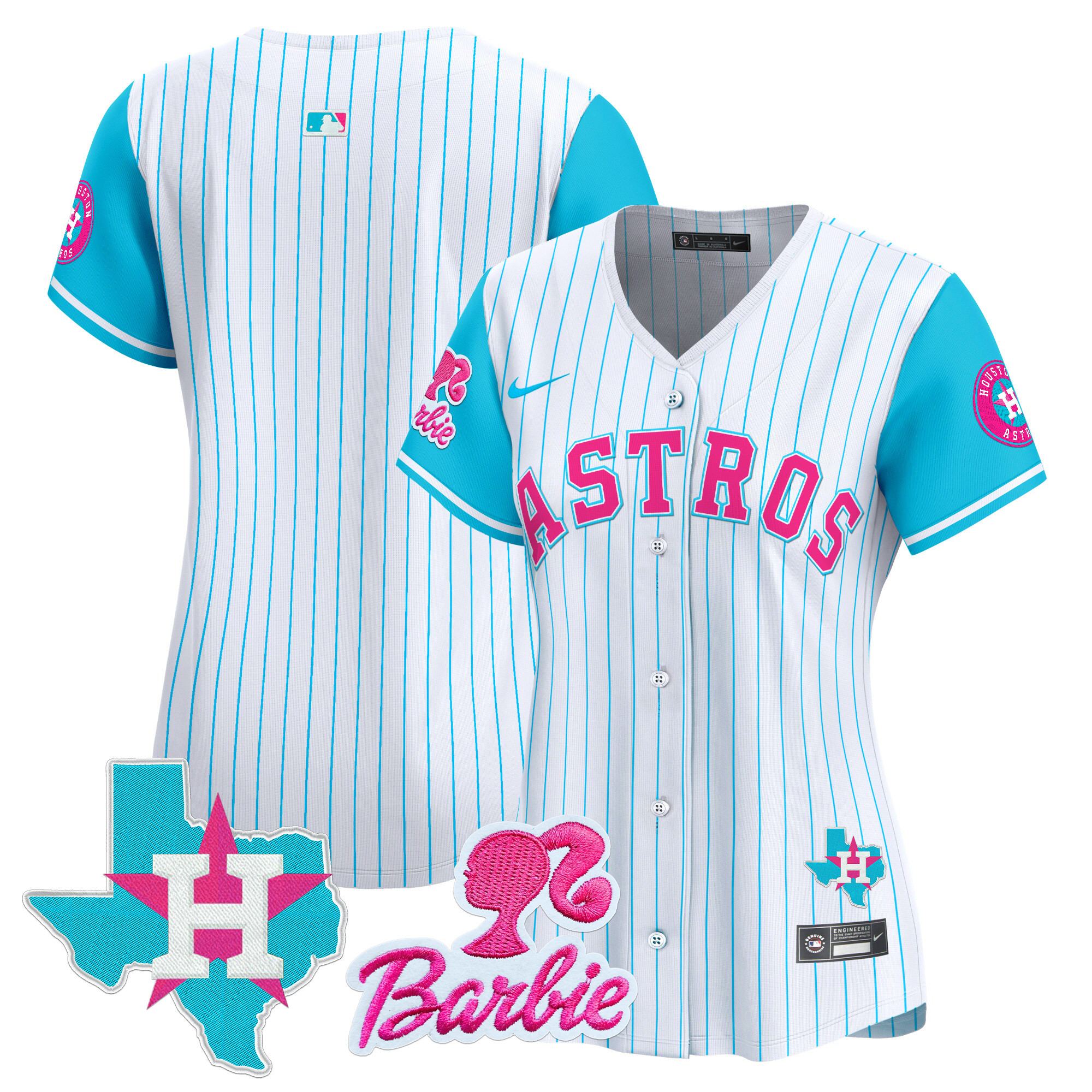 Women's Houston Astros Barbie Patch Vapor Premier Limited Pinstripe Jersey - All Stitched
