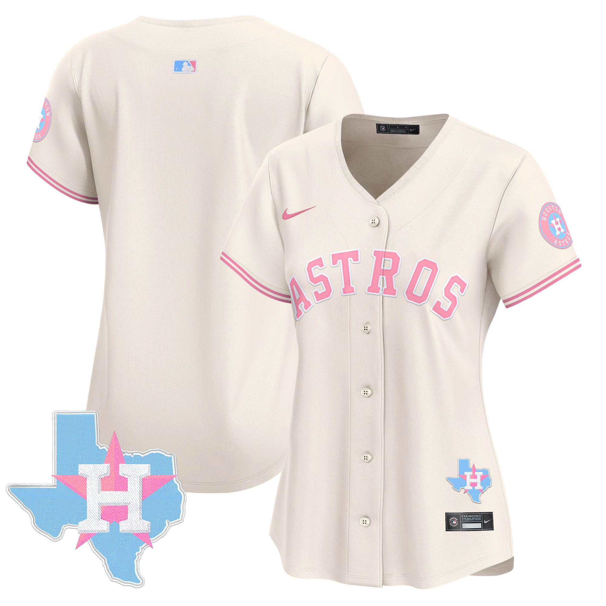 Women's Houston Astros Bubblegum Pink Vapor Premier Limited Cream Jersey - All Stitched