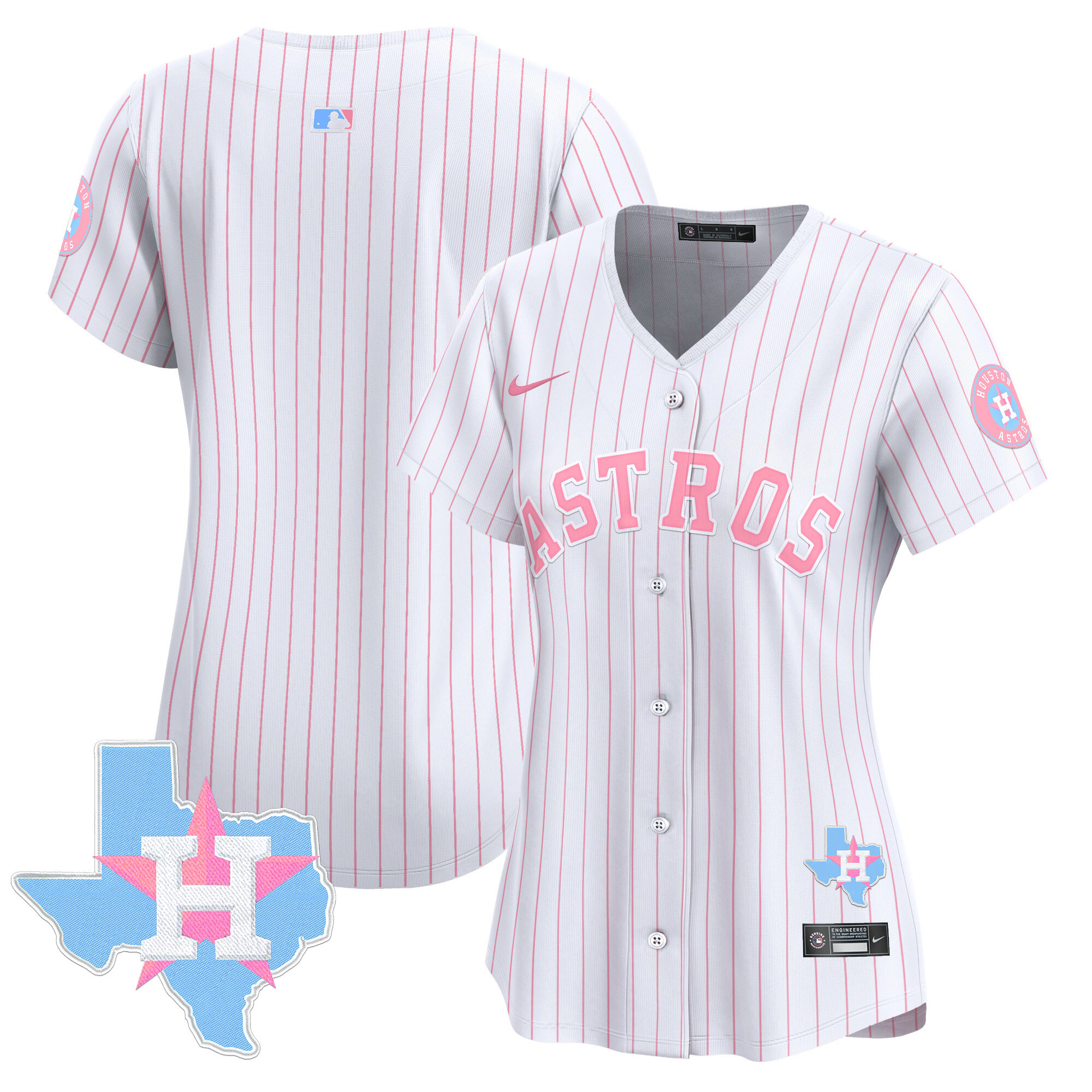 Women's Houston Astros Bubblegum Pink Vapor Premier Limited Pinstripe Jersey - All Stitched