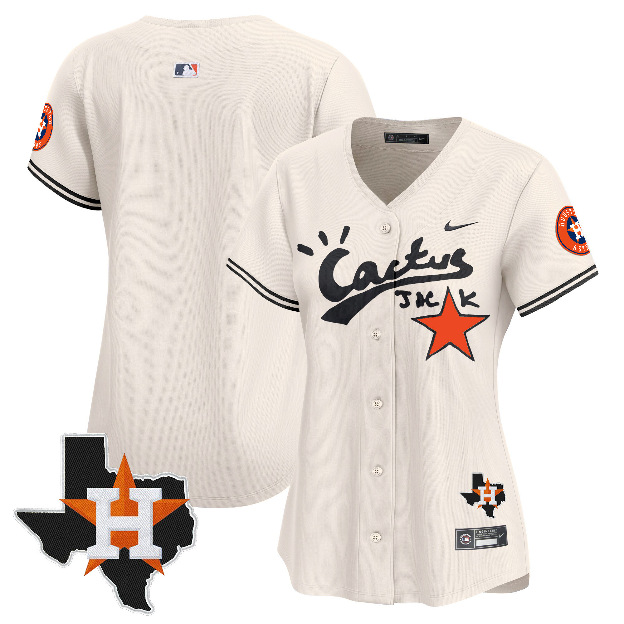 Women's Houston Astros Cactus Jack Patch Vapor Premier Limited Cream Jersey V11 - Stitched